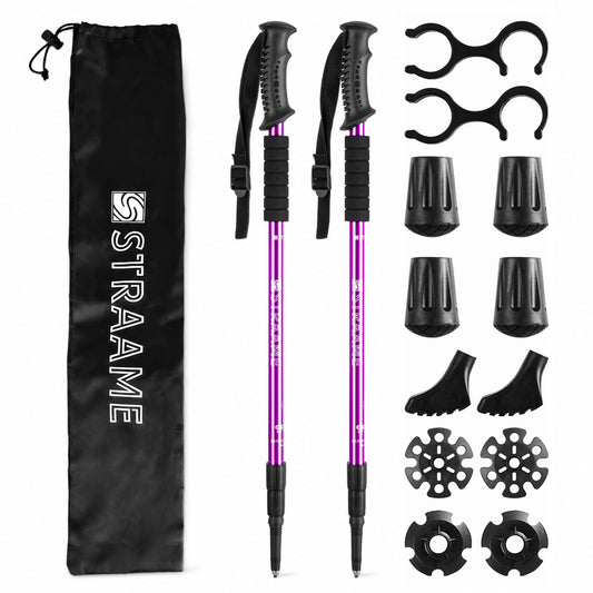Straame Telescopic Walking Sticks 2 Pack, 65-130cm Trekking Poles (Purple)