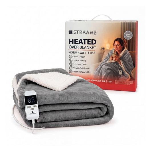 Straame Heated Blanket Electric Throw Blanket 160x130cm Light Grey/Cream
