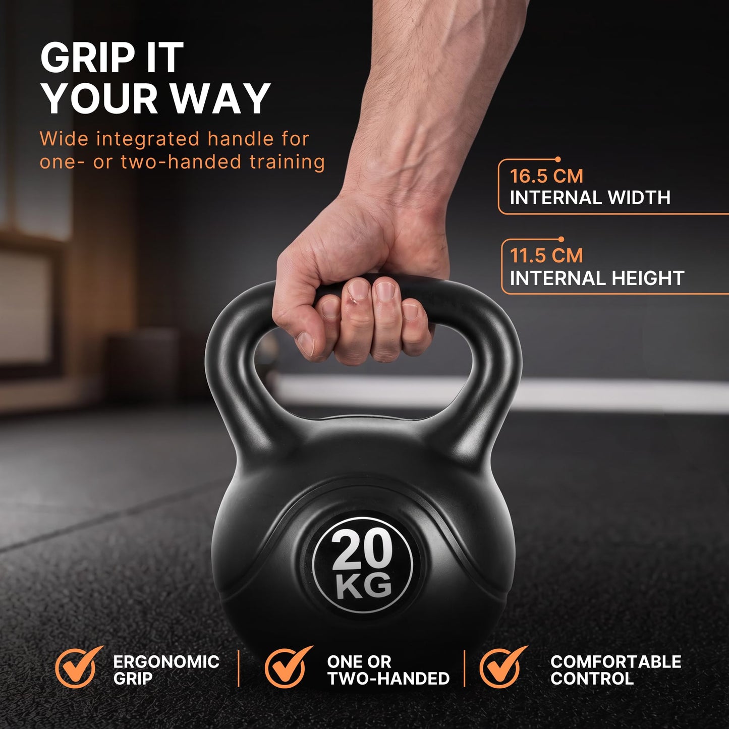 Lockie Fitness Kettlebell Weight, 4kg-20 Kg Cement-Filled Kettle Bell, Black (20 Kg)