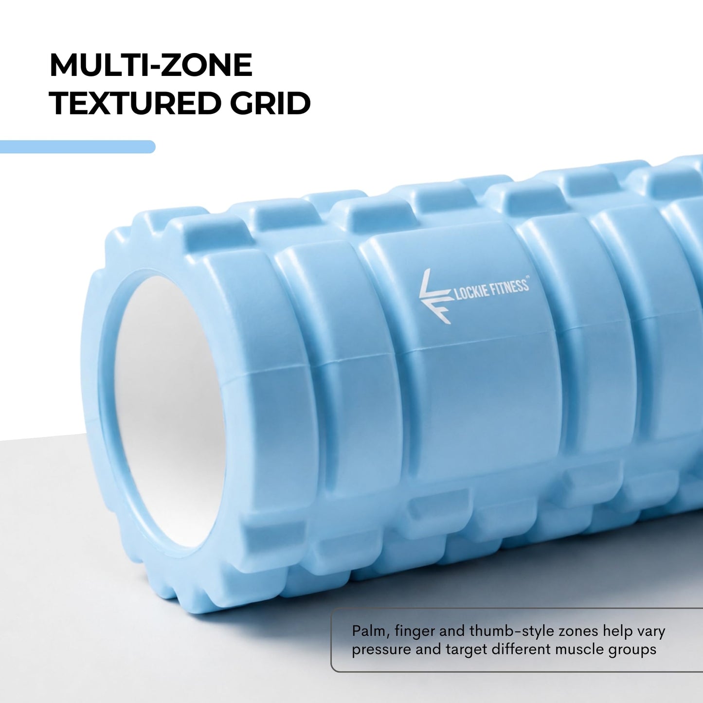 LockieFitness Foam Roller, Deep Tissue Massage Roller with Trigger Point Foam Roller Grid for Back, Legs, Calves & Fascia, Medium Density Pilates Roller, Yoga Roller & Gym Roller (Light Blue)