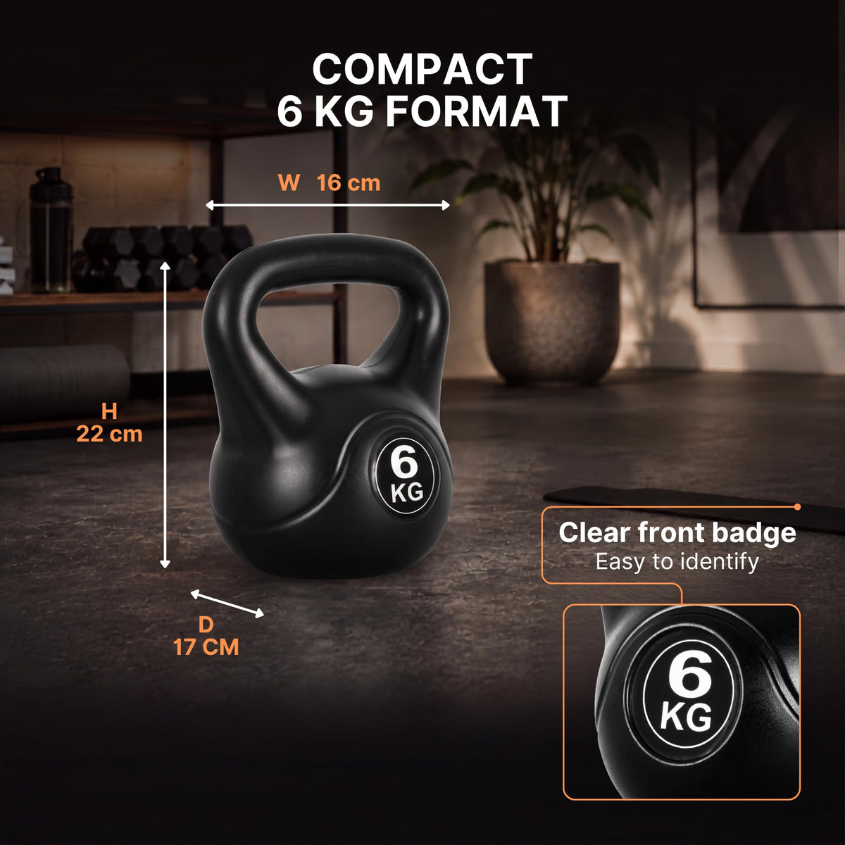 Lockie Fitness Kettlebell Weight, 6kg Cement-Filled Kettle Bell, Black