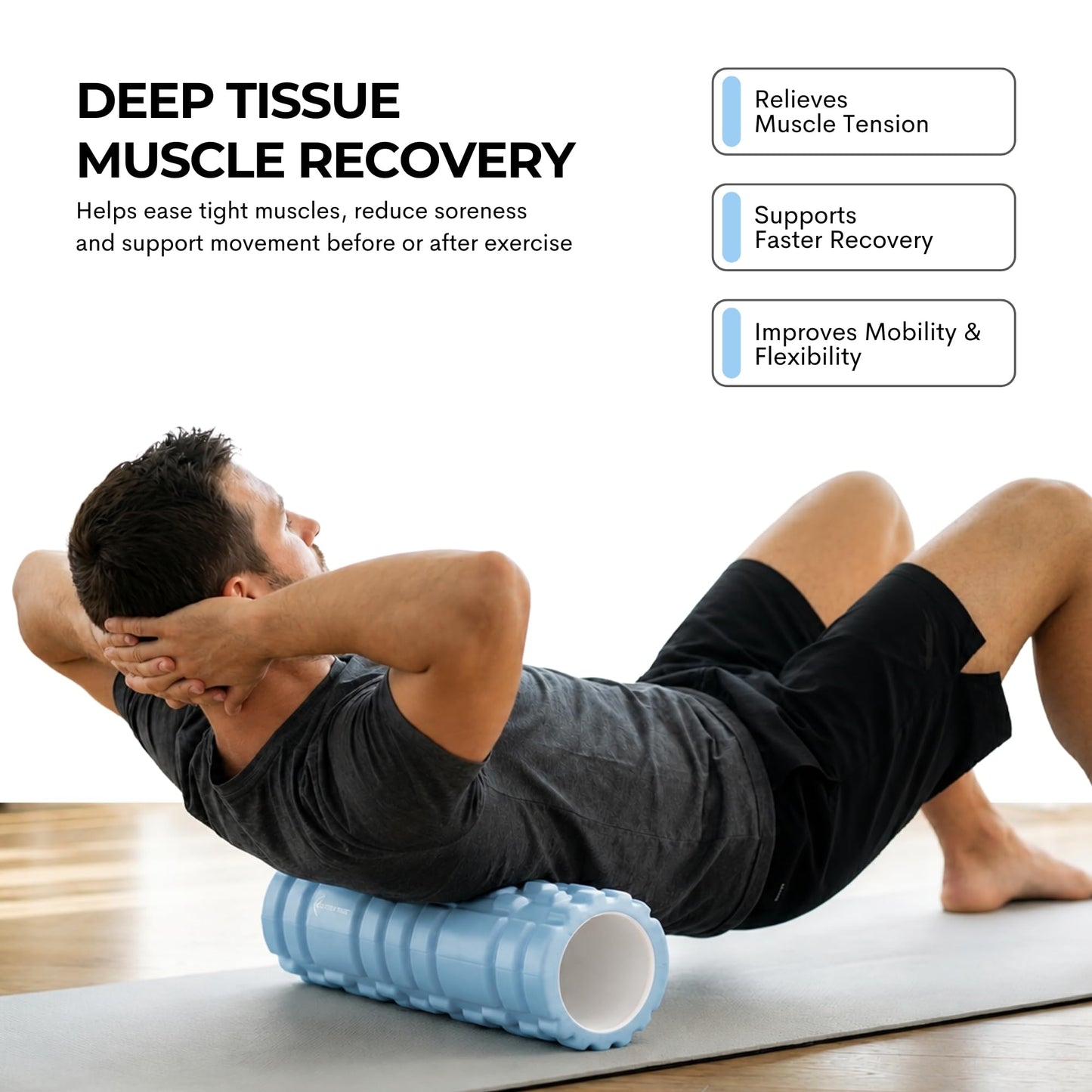 LockieFitness Foam Roller, Deep Tissue Massage Roller with Trigger Point Foam Roller Grid for Back, Legs, Calves & Fascia, Medium Density Pilates Roller, Yoga Roller & Gym Roller (Light Blue)
