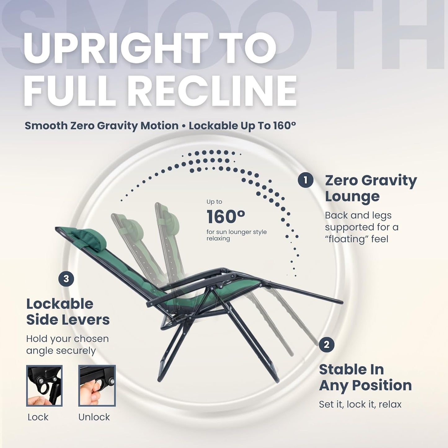 Straame XXL Padded Zero Gravity Chairs Set of 2, Folding Reclining Garden Chairs with Cup Holder Tray, Camping Chair Sun Loungers, Lockable 160° Patio Recliners with Adjustable Headrest (Padded, Green)
