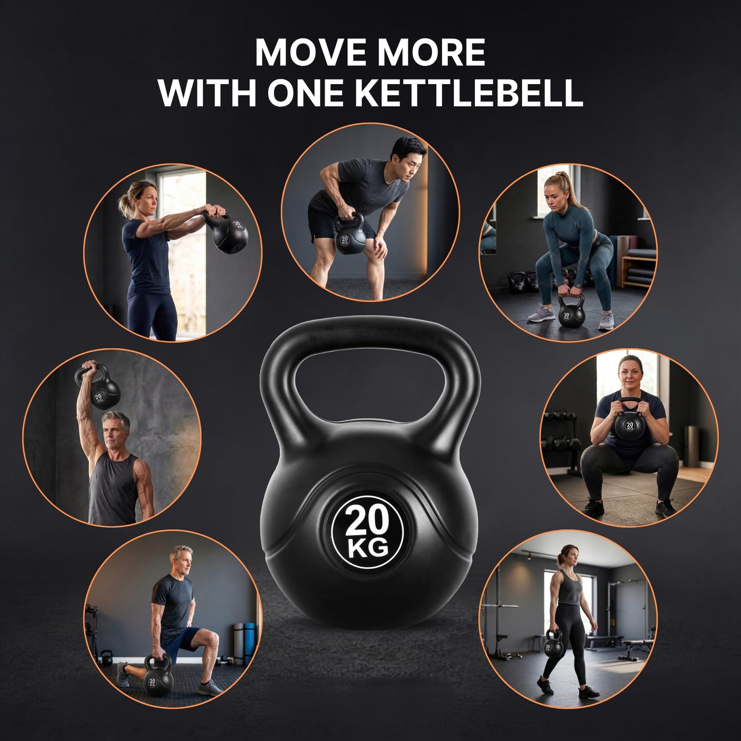 Lockie Fitness Kettlebell Weight, 4kg-20 Kg Cement-Filled Kettle Bell, Black (20 Kg)