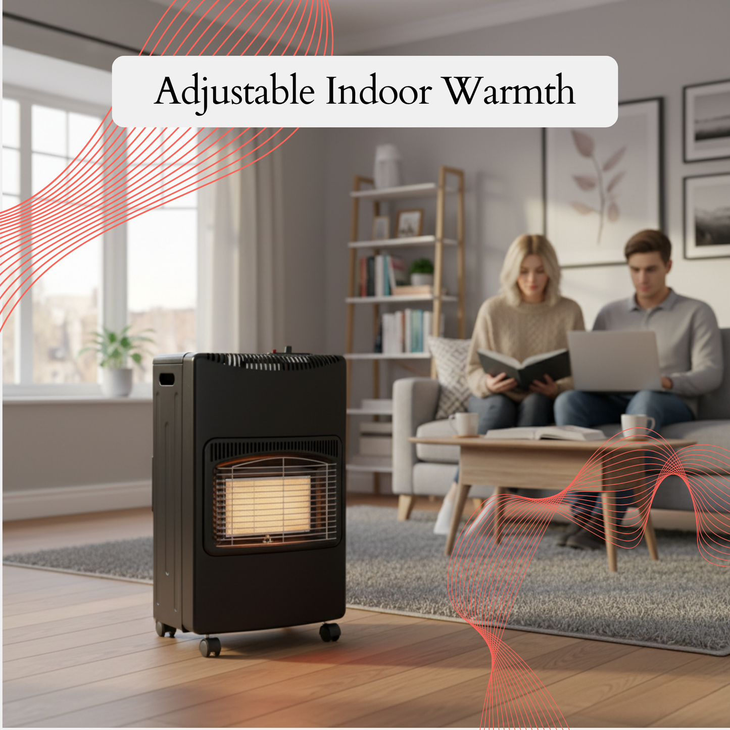 Straame Mobile Gas Heater 4.2kW – Foldable Indoor Butane Heater with 3 Heat Settings, Push-Button Ignition, ODS & Anti-Tilt Safety – Fits 13/15kg Cylinder, Regulator & Hose Included, with Castors