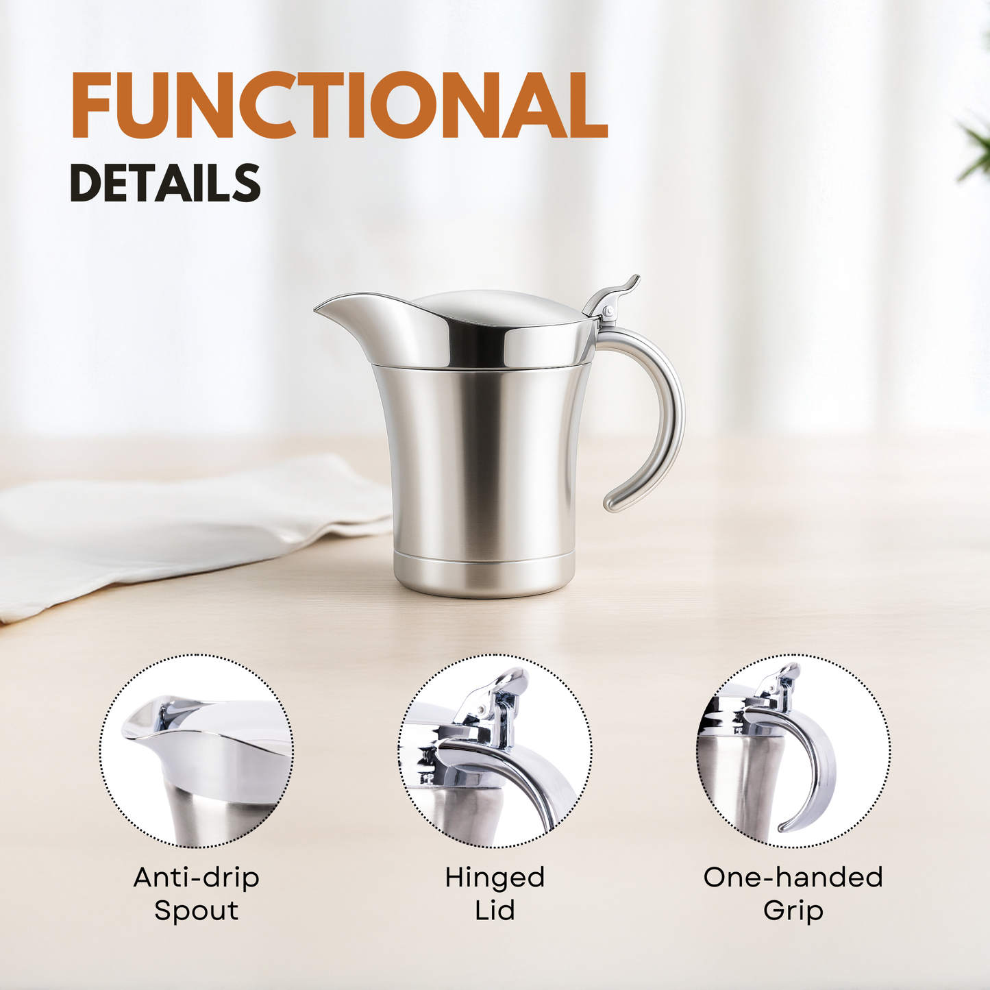 Straame 500ml Stainless Steel Gravy Boat, Double-Wall Insulated Jug (Up to 2 Hours Hot or Cold), Anti-Drip Spout, Hinged Lid, Ergonomic Handle for Gravy, Custard, Cream and Sauces