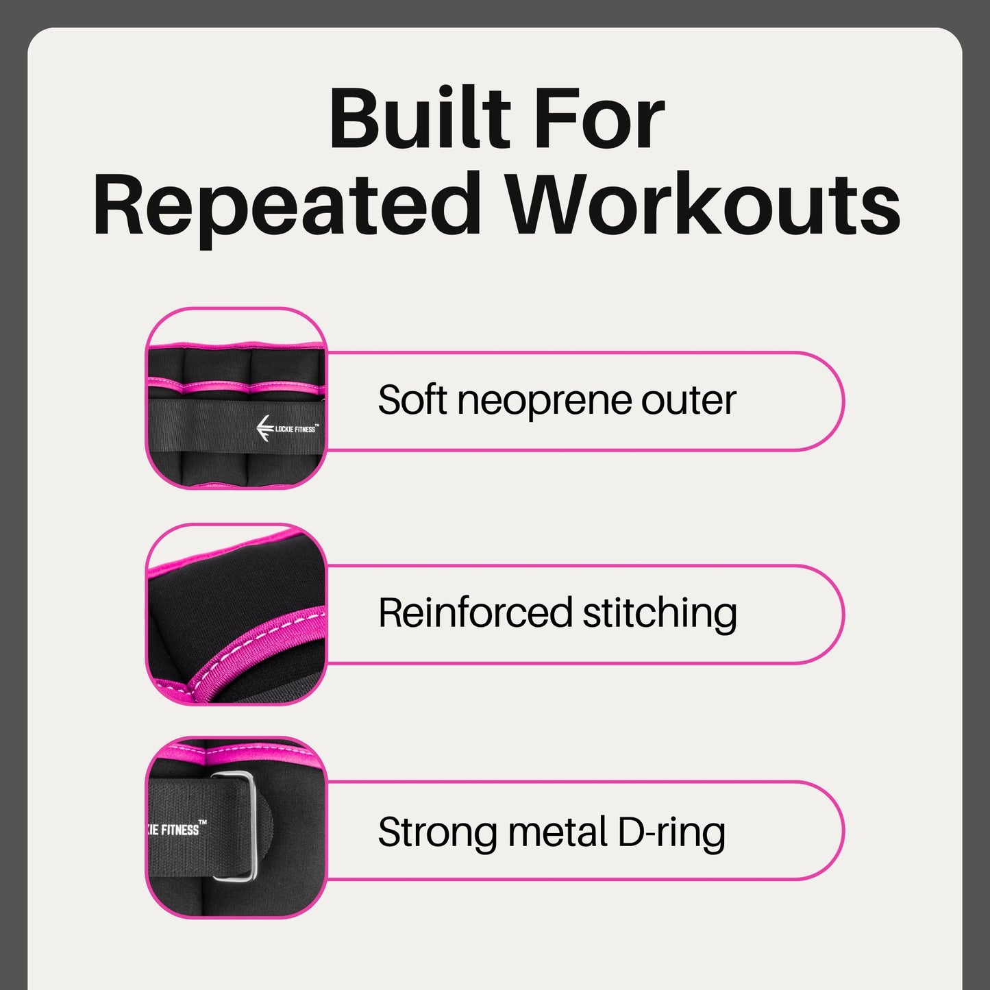 Lockie Fitness Ankle Weights & Wrist Weights Pair, Adjustable 0.9-3.2 kg, Neoprene Ankle Weights Women, Men & Kids, Pilates Weights, Leg Weights, Weights for Walking, Jogging & Home Workouts (Pink)