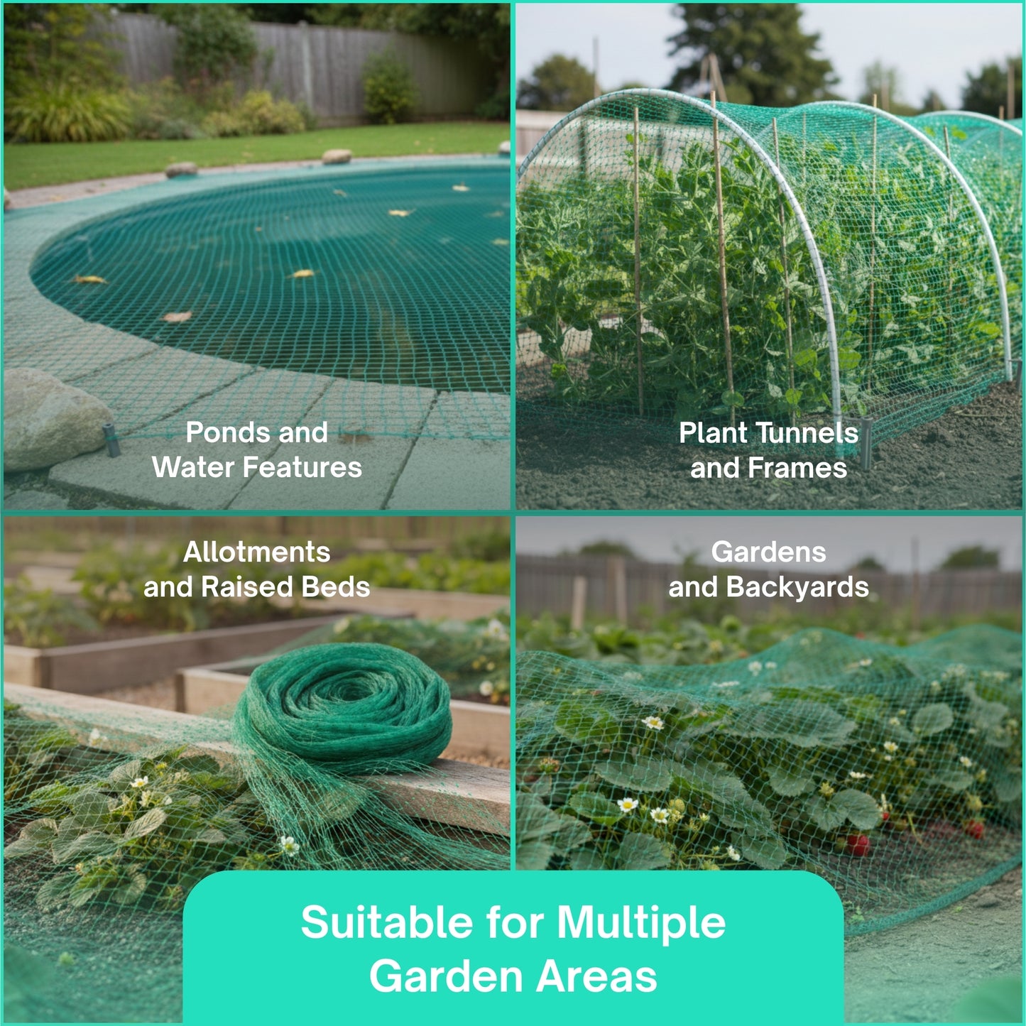 Straame Garden Netting 2m x 10m, Green Nylon Fine garden mesh, Gardening Bird Netting for Vegetable Patch, Allotment & Pond Net Cover, Plant Protection, Cat Deterrent, UV Resistant (pack of 2)