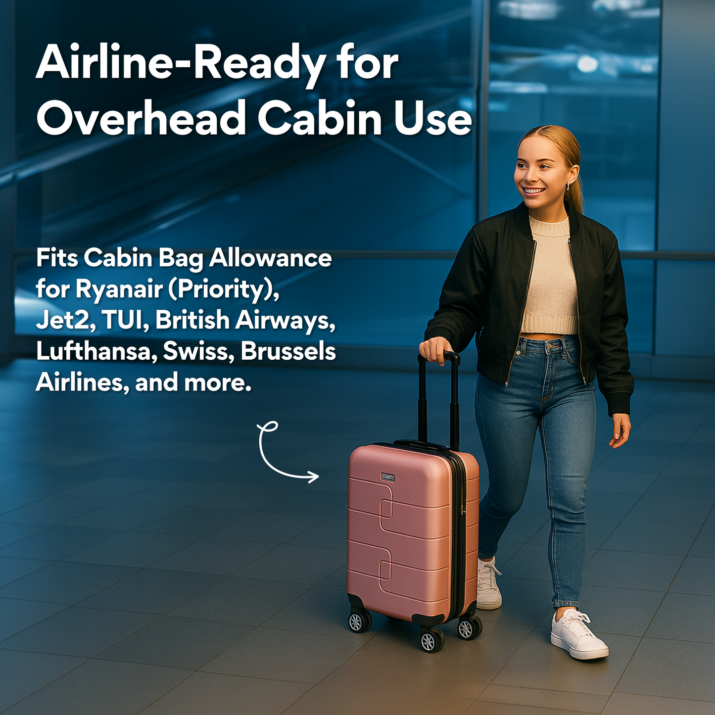 WORLD EXPLORER Cabin Suitcase | ABS Hard Shell with 360° Spinner Wheels & Com-bination Lock | Lightweight Cabin Luggage and Suitcase 34L – Ryanair Priority Size Travel Bag - Rose Gold, 55x40x20 CM