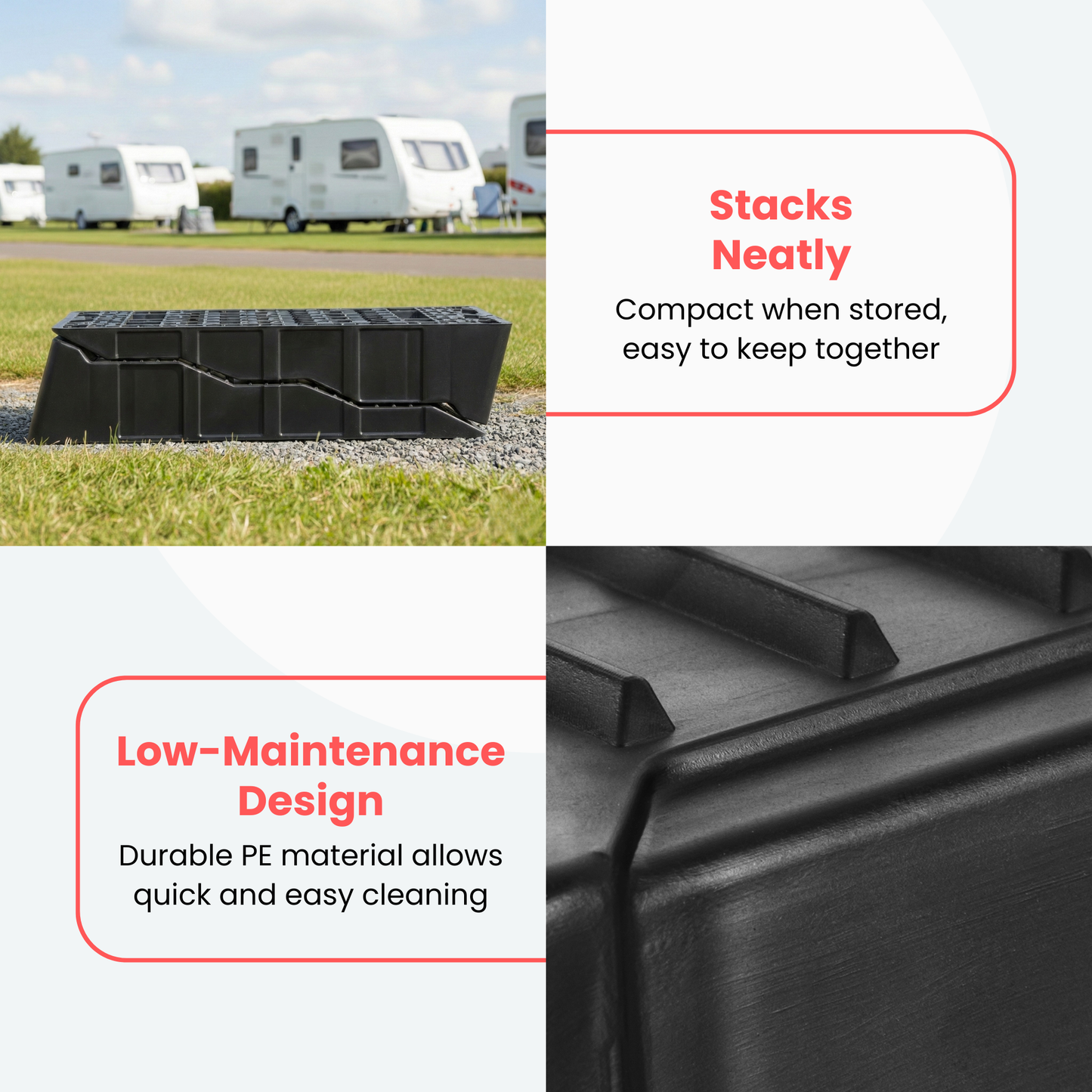 Straame Caravan Levelling Ramps (2 Pack, Black, 3 Step Heights 40/70/100 mm) – Heavy Duty Car, Van & Motorhome Levelling Ramps, UV-Resistant Wheel Chocks with Anti-Skid Grooves, 4 T Capacity