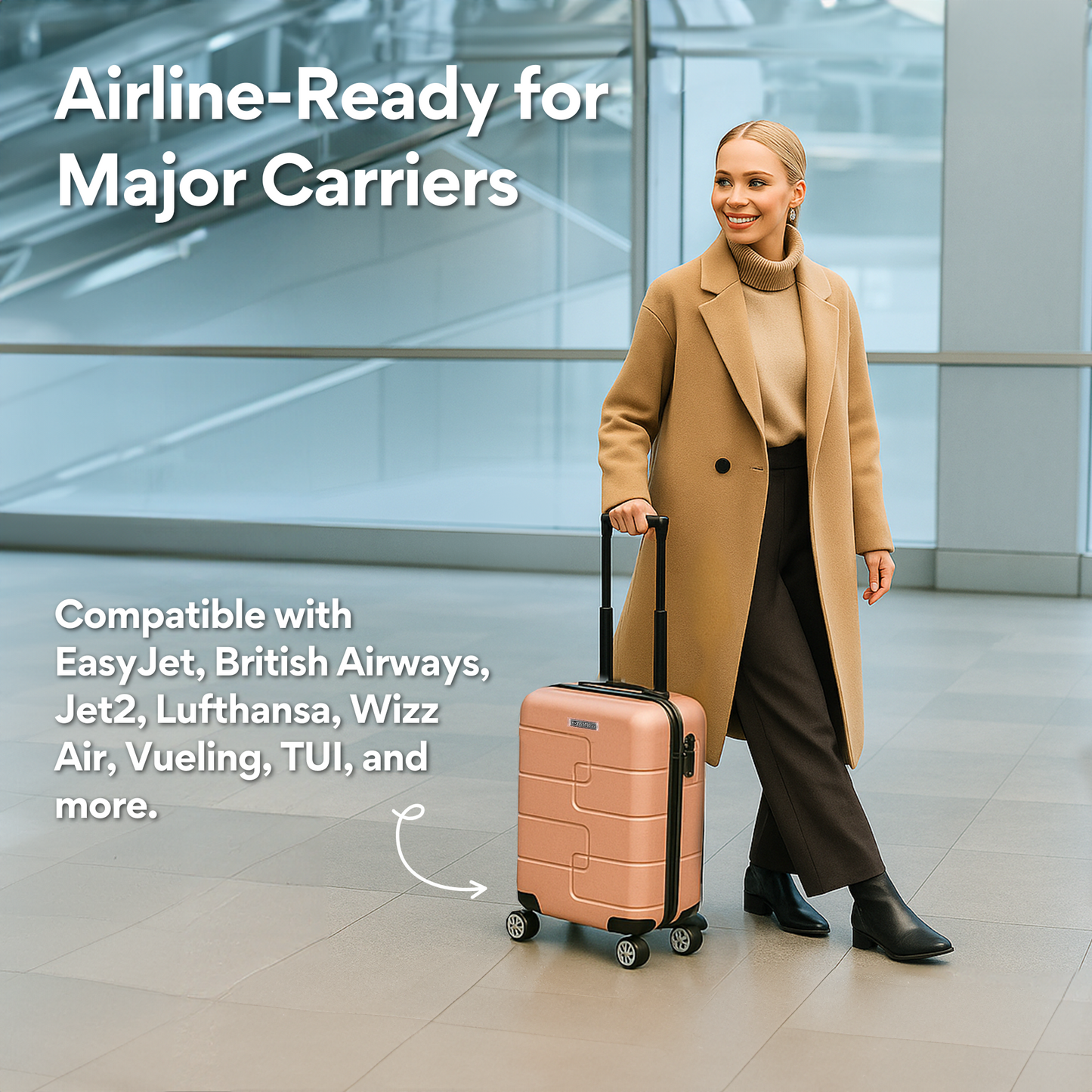 WORLD EXPLORER Cabin Suitcase ABS Hard Shell 360° Spinner Wheels & Com-bination Lock Lightweight 30L Underseat Cabin Luggage and Suitcase EasyJet Per-sonal Item Travel Bag (Rose Gold, 45x35x20 CM)