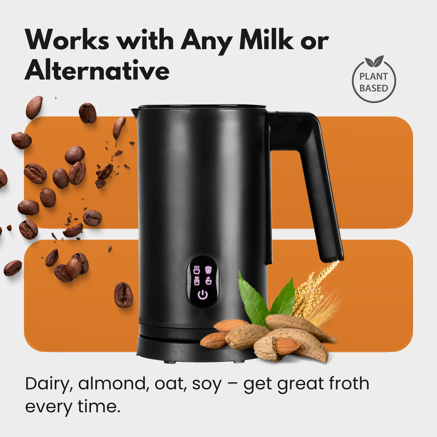 Straame Electric Milk Frother – Professional Automatic Foam Maker For Lattes, Cappuccinos & Hot Chocolates, Stainless Steel, Whisk & Froth In Seconds, 4 Modes & Touch-Panel Control, Auto Shut-Off