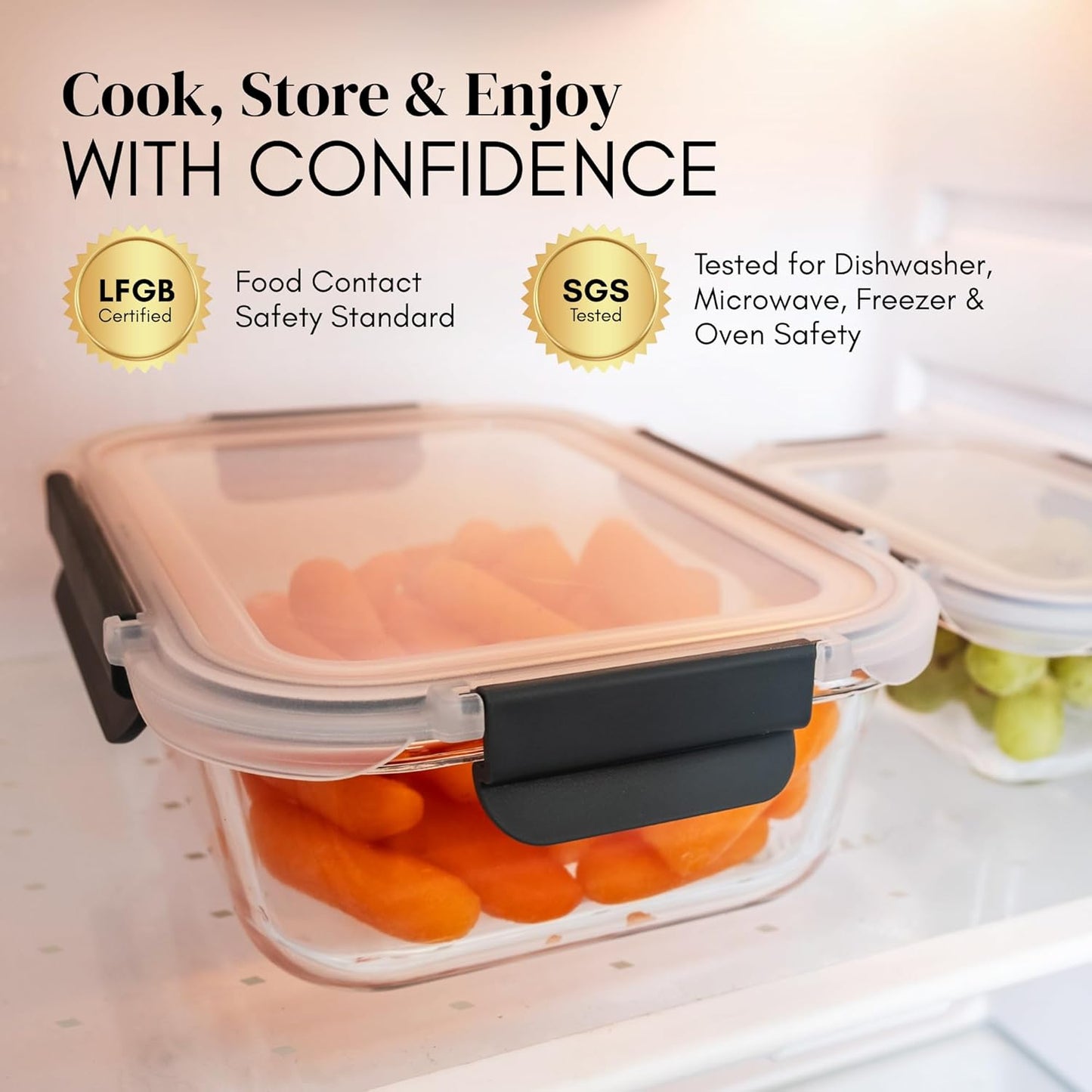 Straame Glass Meal Prep Containers with Airtight Lids – 10-Pack (5×1050ml + 5×370ml) – Reusable Glass Food Storage Containers – Leakproof, Freezer, Oven, Microwave & Dishwasher Safe (Rectangular)