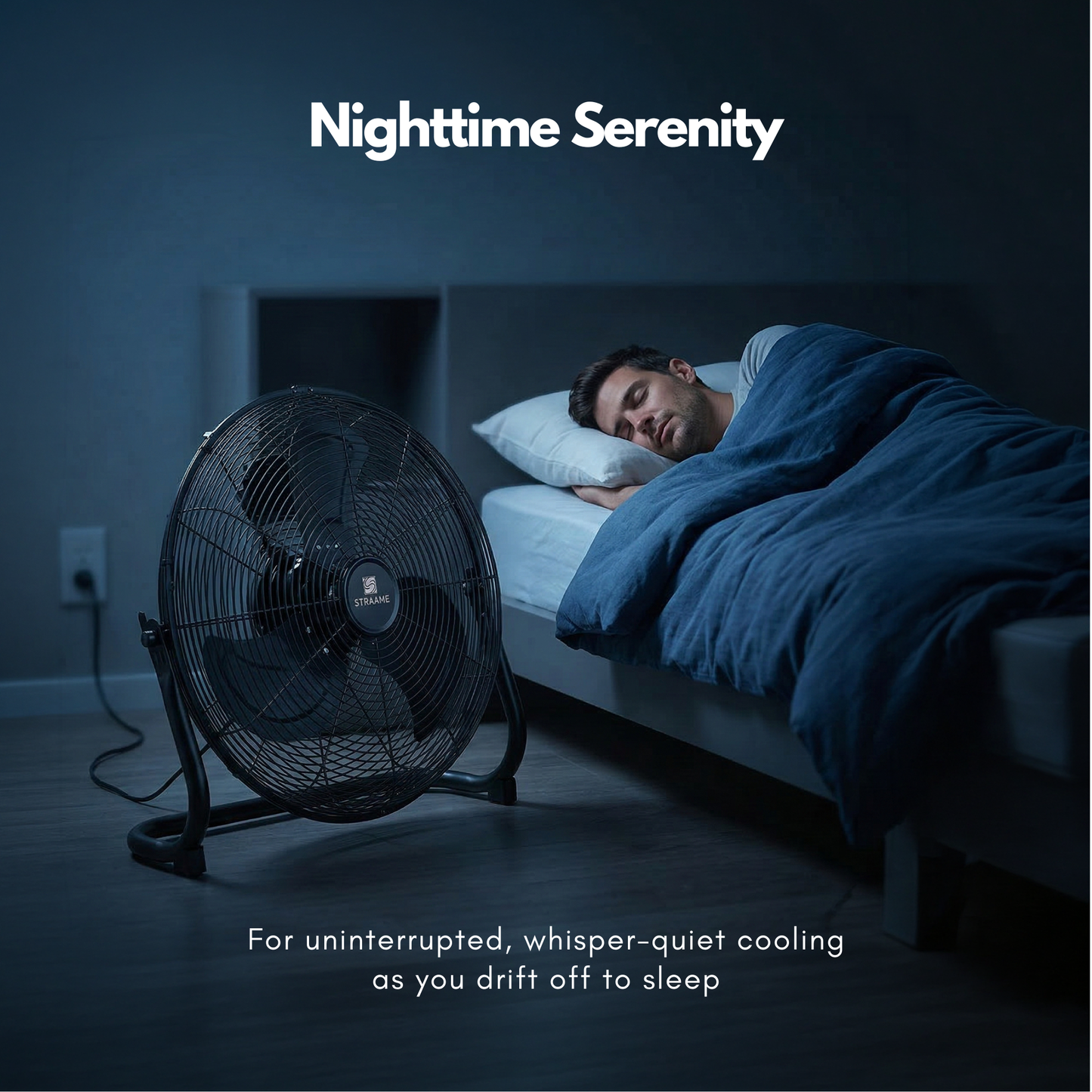 Straame Floor Fan – Quiet Portable Steel Floor Fan with 3 Speeds, High Velocity & Adjustable Head for Bedroom, Home & Gym – 1.8m Cable (16 Inch)