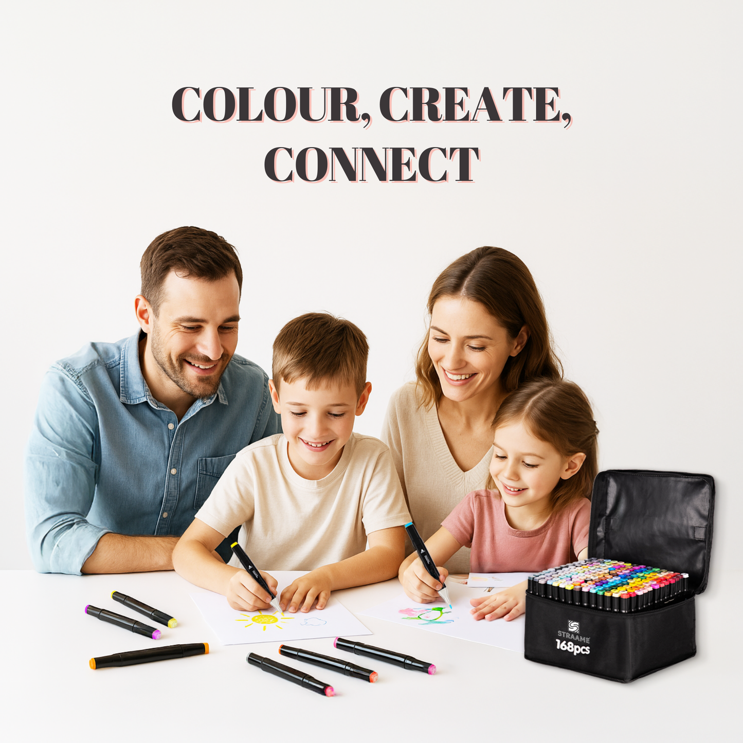 Straame Alcohol Markers – 168 Dual-Tip Pens, Fine (1mm) & Chisel (6mm) Nibs, Double-Ended Art Pens for Drawing, Sketching, Manga & Anime, With Durable Carry Case(Paint Markers - 168 pcs)