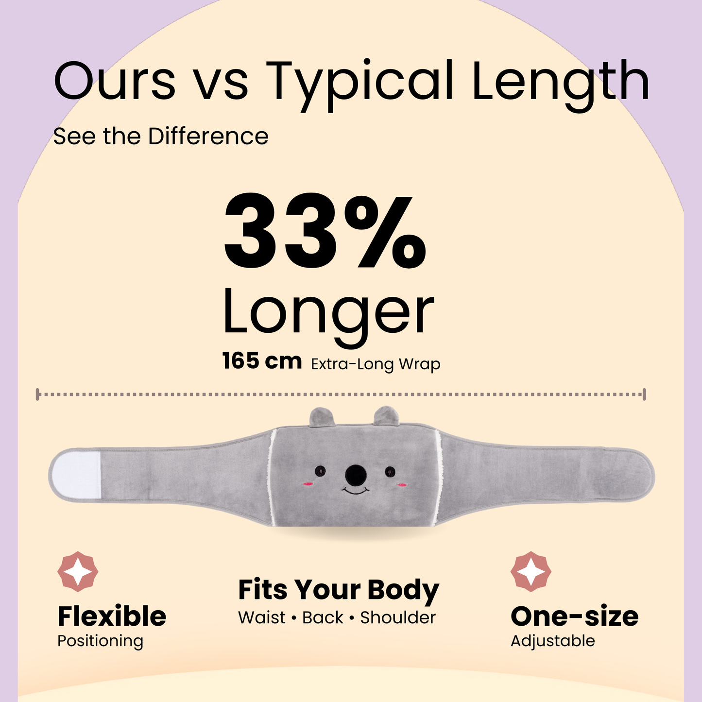 Straame Adjustable Wearable Hot Water Bottle Belt – 1L, 65 inches (165 cm) – Cozy Koala for Period Cramps, Back, Neck & More – Hands-Free Pain Relief – Included Hot Water Bottle, Belt & Cover (Purple)