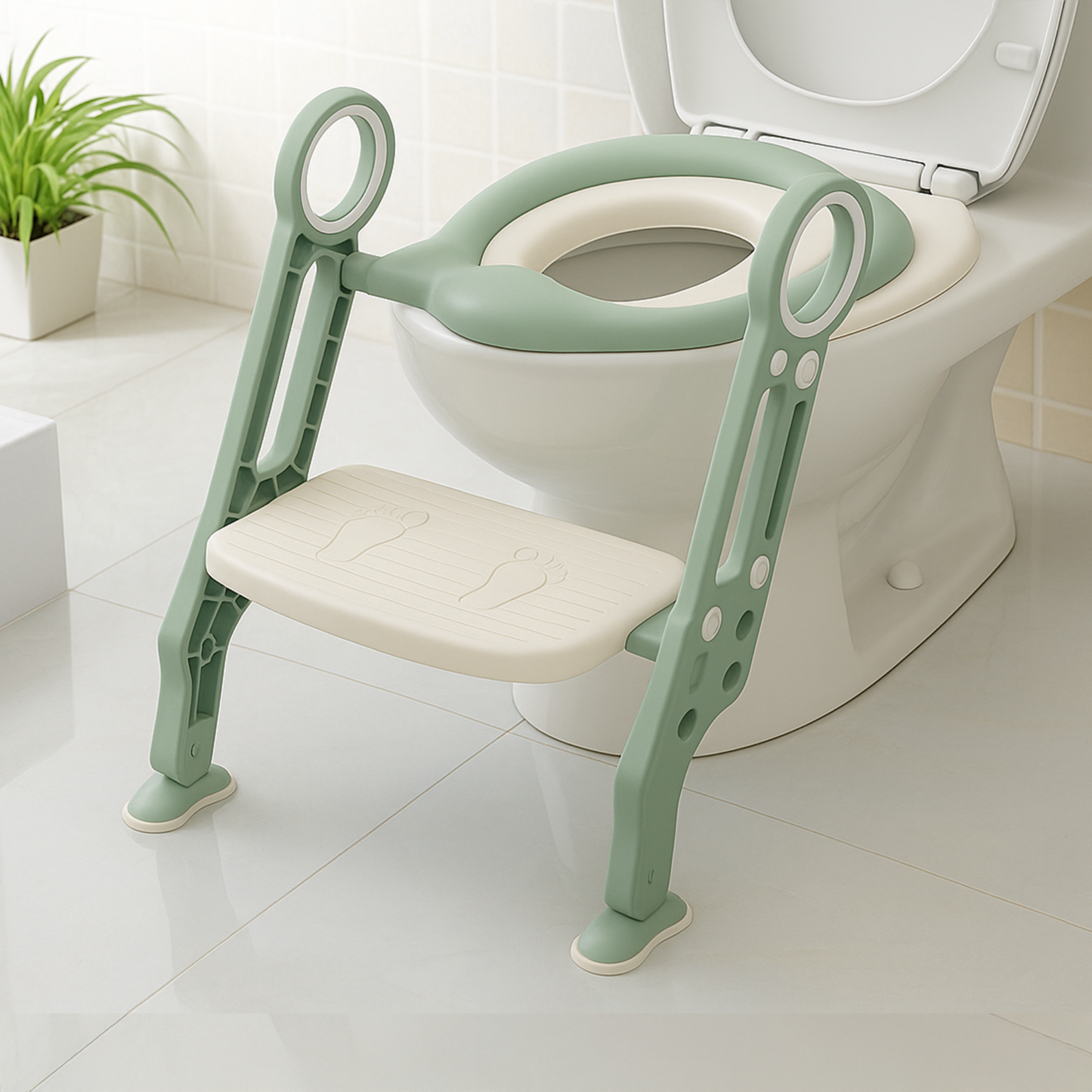 Straame Toddler Toilet Ladder Seat - Adjustable Potty-Training Seat, Soft Cushion Seat and Anti-Slip Steps Design - Easy to Install Portable Children Potty Training Chair (Green-White)
