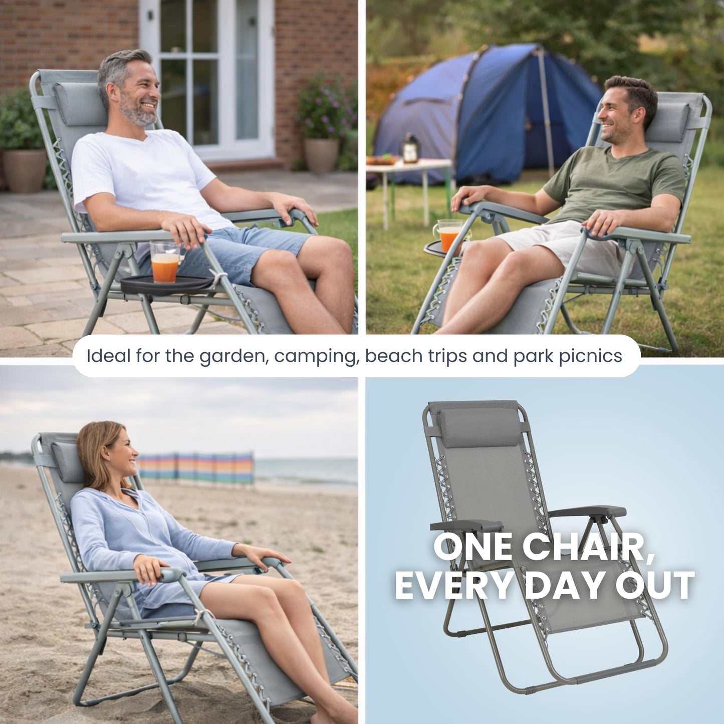Straame Zero Gravity Chairs Set of 2,Folding Reclining Garden Chairs, Textilene Outdoor Chair, Lockable 170° Sun Loungers for Garden, Steel Frame, 150 kg Max Load(Classic, Silver Grey)