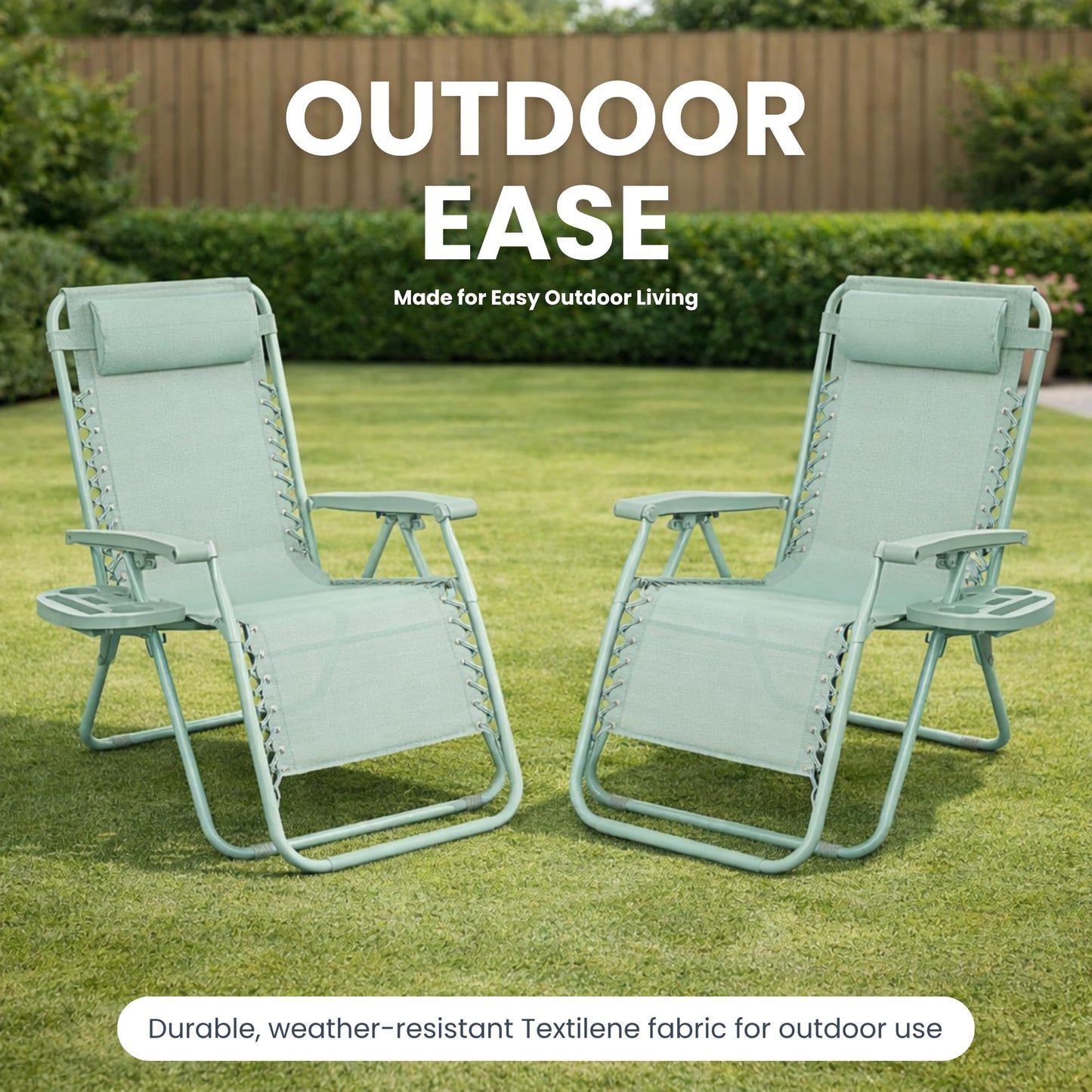Straame Zero Gravity Chairs Set of 2,Folding Reclining Garden Chairs, Textilene Outdoor Chair, Lockable 170° Sun Loungers for Garden, Steel Frame, 150 kg Max Load (Classic, Mint)