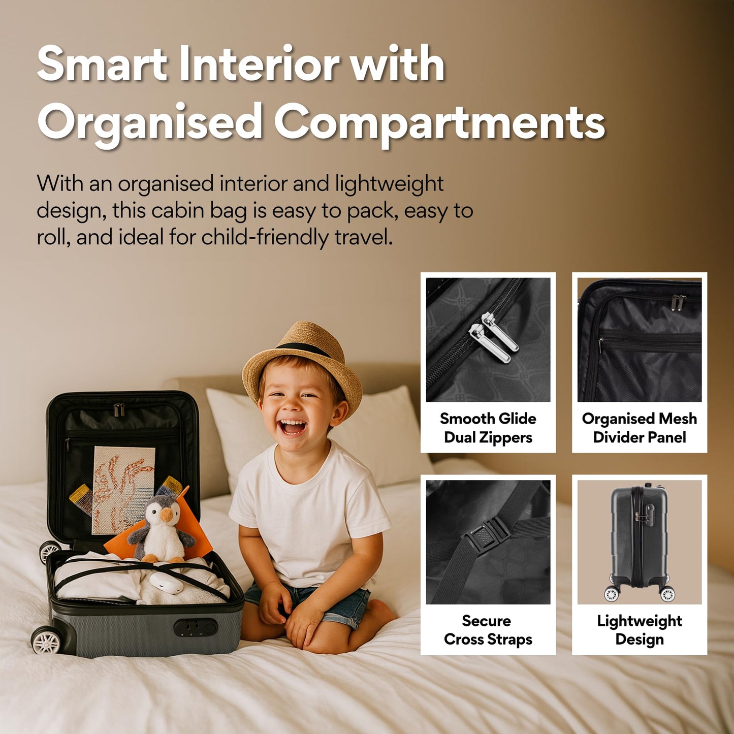 WORLD EXPLORER Cabin Suitcase ABS Hard Shell 360° Spinner Wheels & Com-bination Lock Lightweight 30L Underseat Cabin Luggage and Suitcase EasyJet Per-sonal Item Travel Bag (Dark Grey, 45x35x20 CM)