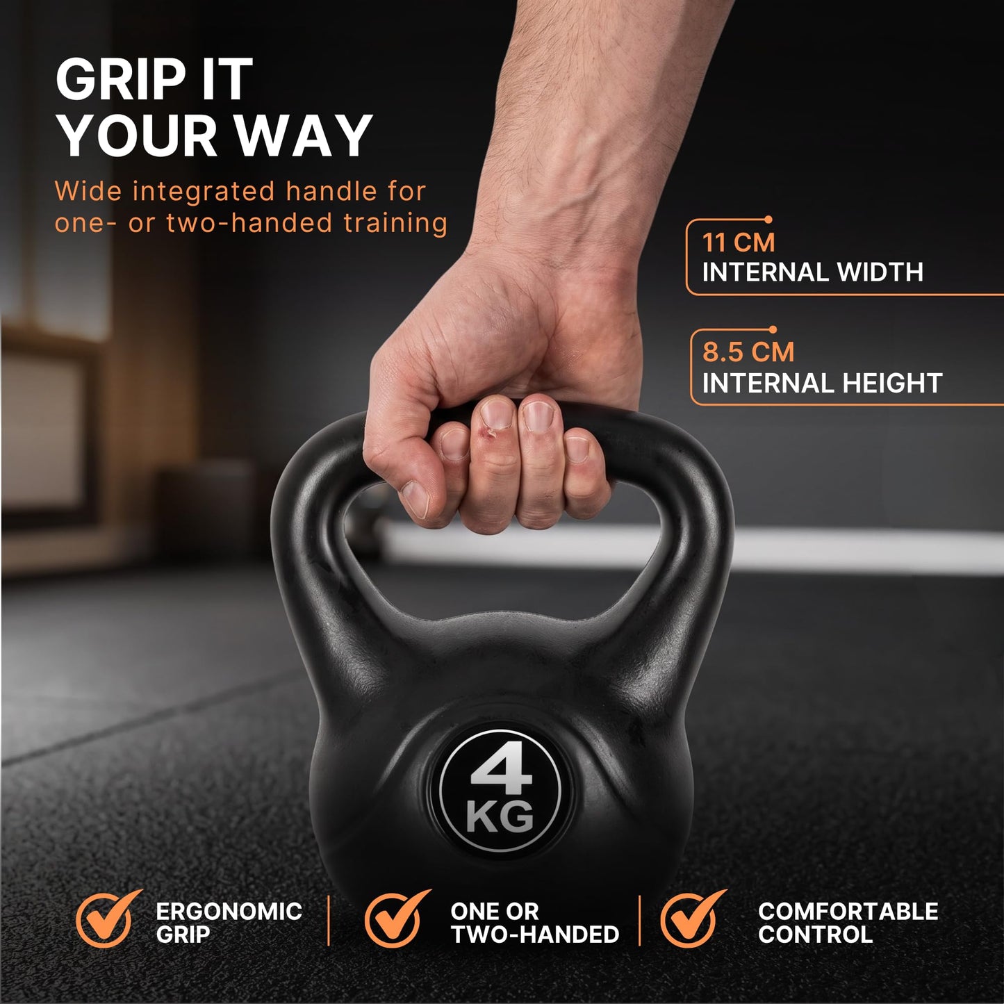 Lockie Fitness Kettlebell Weight, 4kg Cement-Filled Kettle Bell