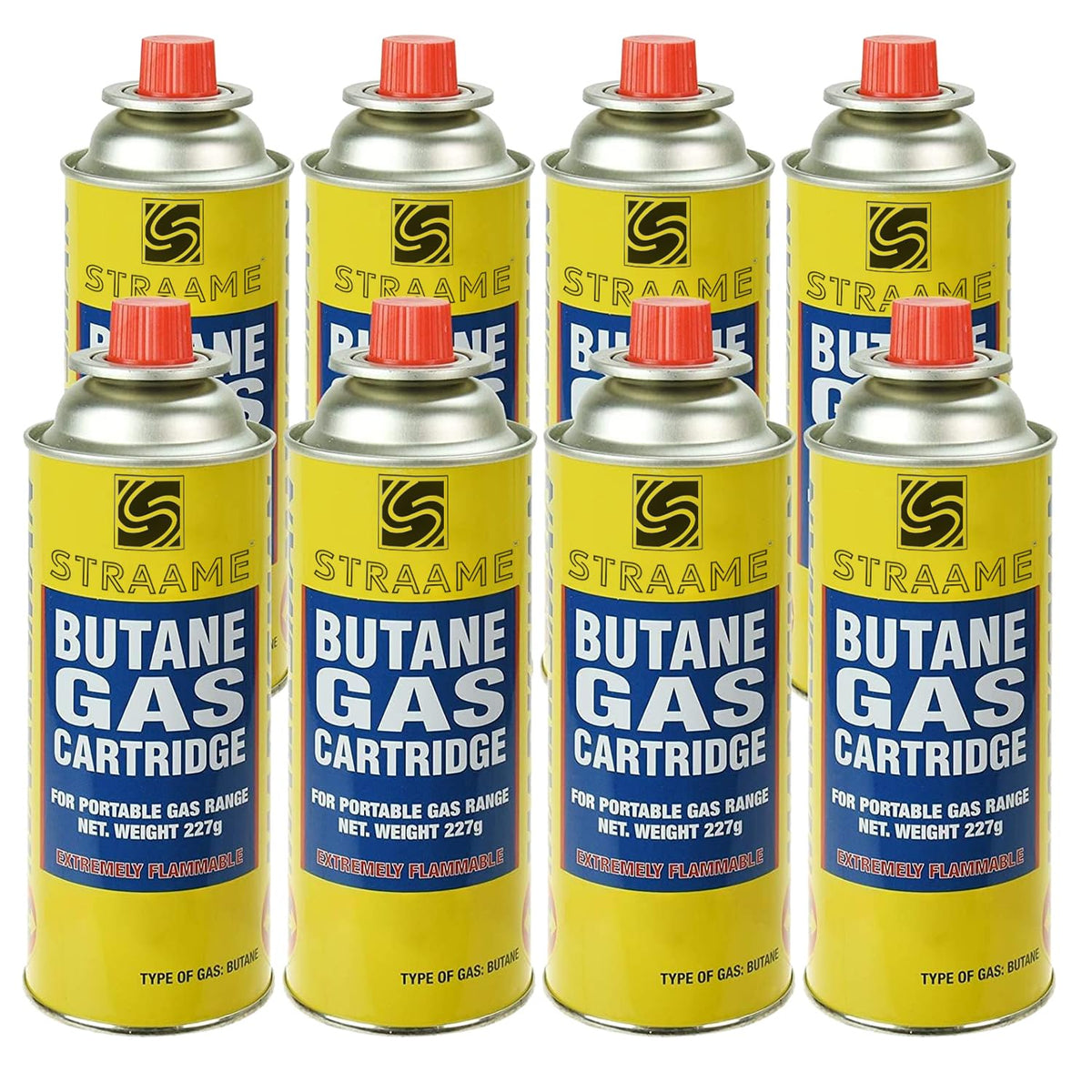 Straame Camping Gas Cartridges 227g, Portable Push-Fit Canisters, Pack of 8