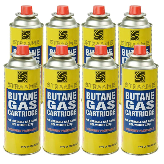 Straame Camping Gas Cartridges 227g, Portable Push-Fit Canisters, Pack of 8