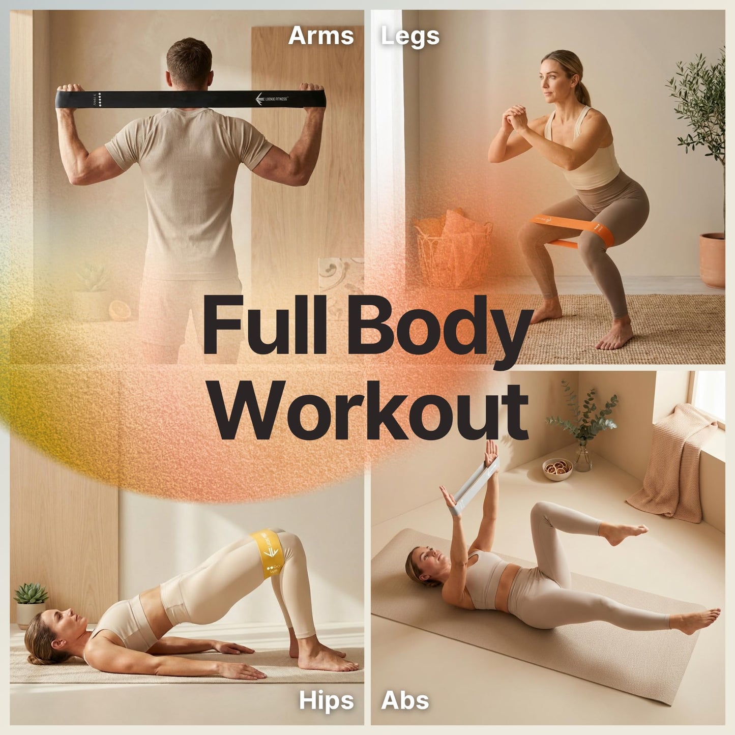 Lockie Fitness Resistance Band Set of 5, Natural Latex Loops for Women & Men, Anti-Roll, Skin-Friendly, for Legs & Glutes, Home Workouts, Pilates & Yoga