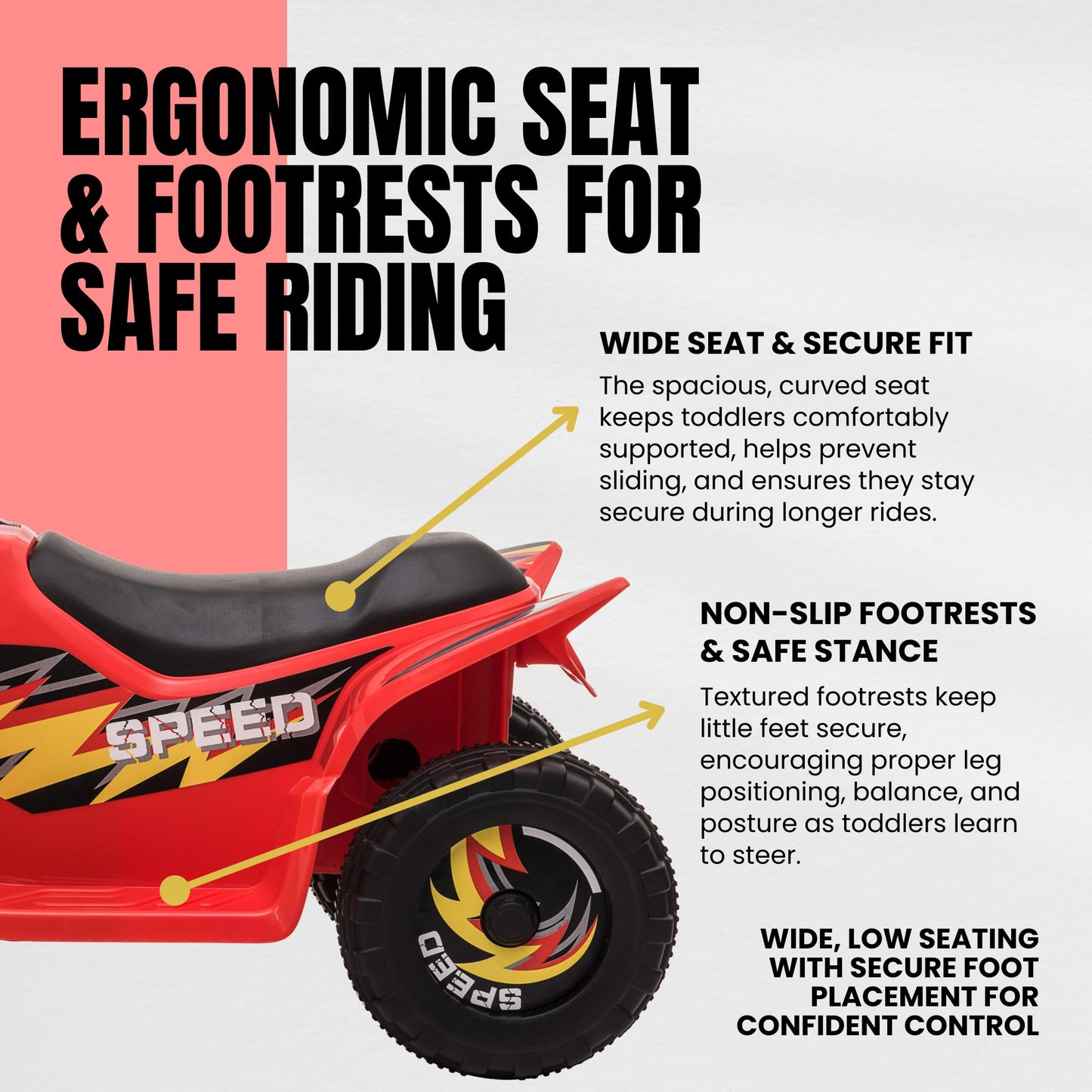 Straame 6V Electric Ride-On Quad Bike ATV for Toddlers Ages 18-36 Months, Forward/Reverse, 4-Wheel Design, 1.9-3.8 km/h Speed, 72x40x45.5 cm (Red)