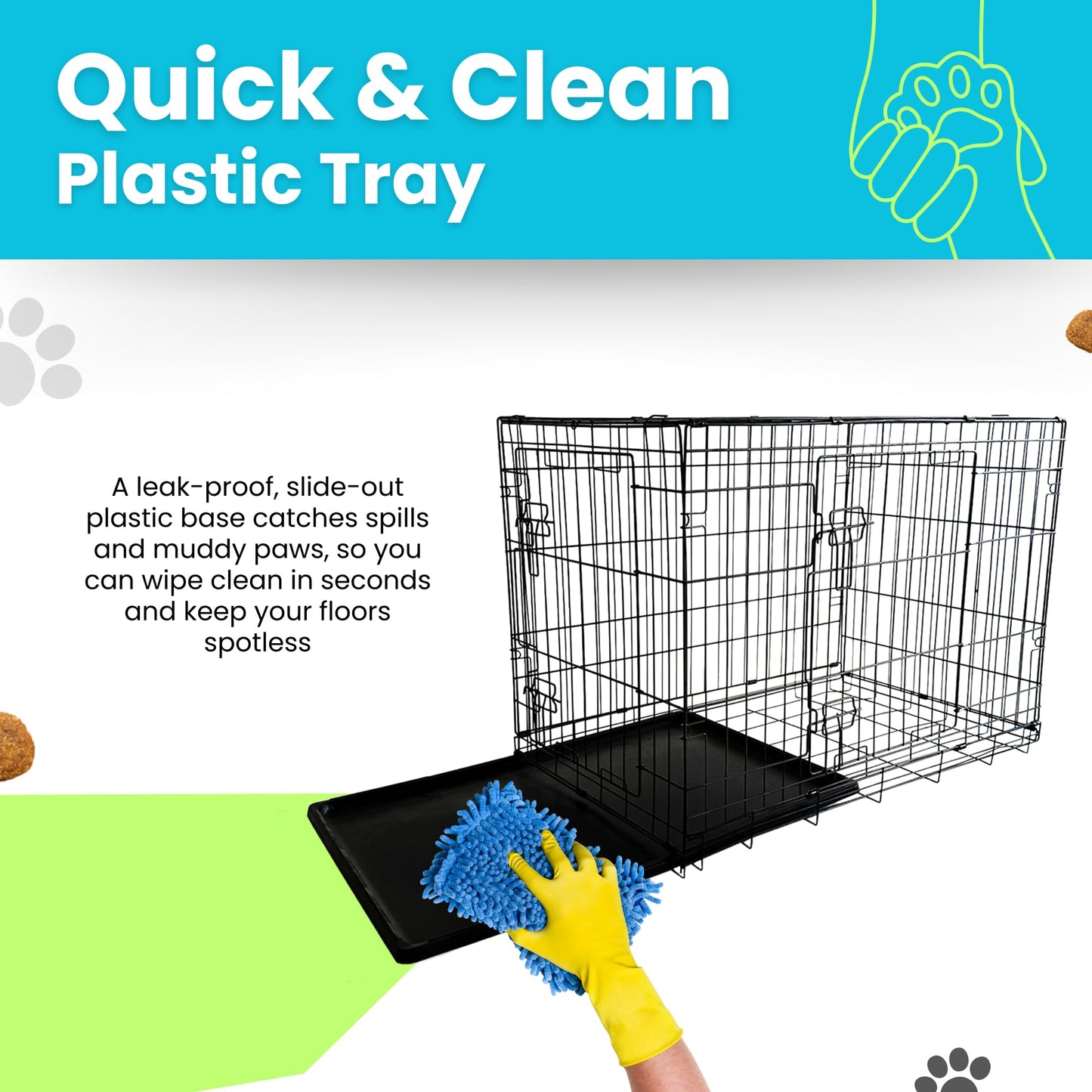 Straame Heavy-Duty Folding Dog Crate for XL Dogs, 107 × 68 × 75 cm (42″) Black Metal Cage with Front & Side Doors, Chew-Resistant, Removable Easy-Clean Plastic Tray & Carry Handle