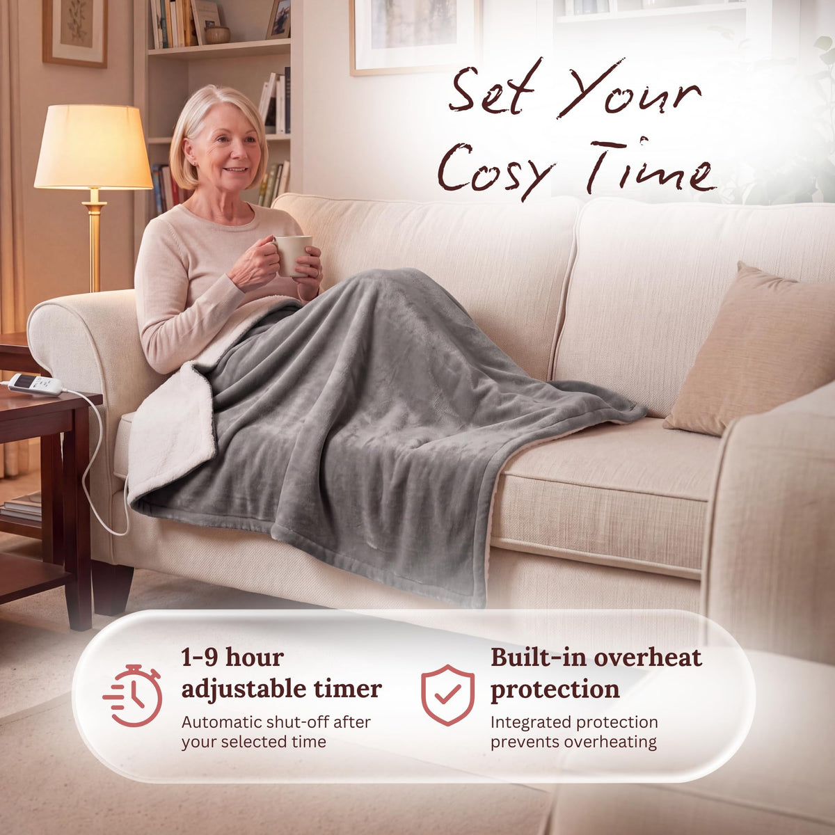 Straame Heated Blanket Electric Throw Blanket 160x130cm Navy/Cream