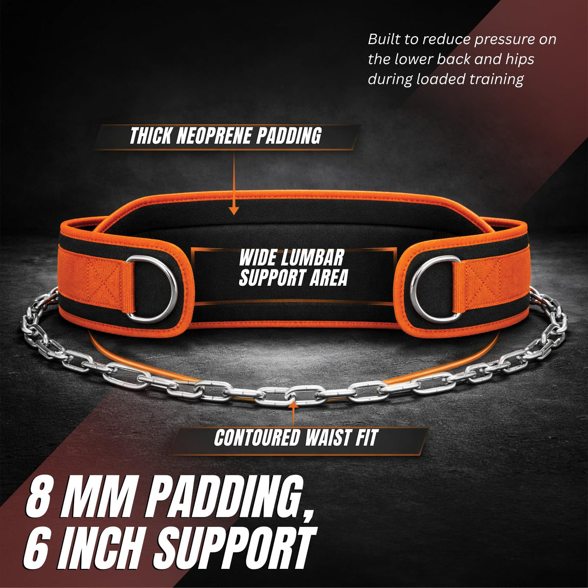 Lockie Fitness Weighted Dip Belt, 36 Inch Steel Chain 350lb Support, Orange
