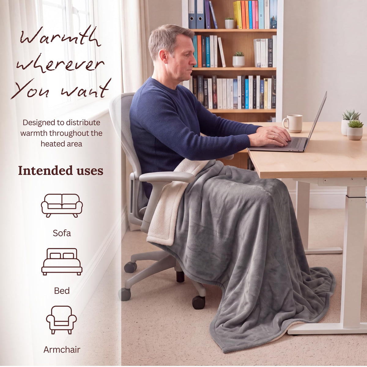 Straame Heated Blanket Electric Throw Blanket 160x130cm Navy/Cream