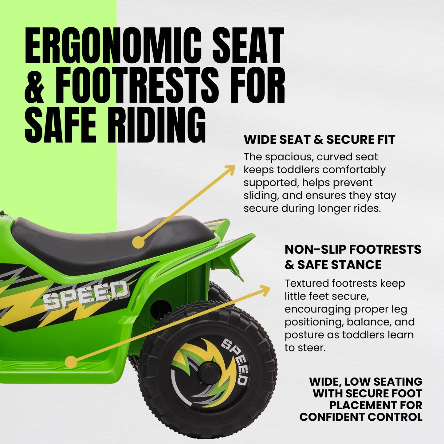 Straame 6V Electric Ride-On Quad Bike ATV for Toddlers Ages 18-36 Months, Forward/Reverse, 4-Wheel Design, 1.9-3.8 km/h Speed, 72×40×45.5 cm (Green)