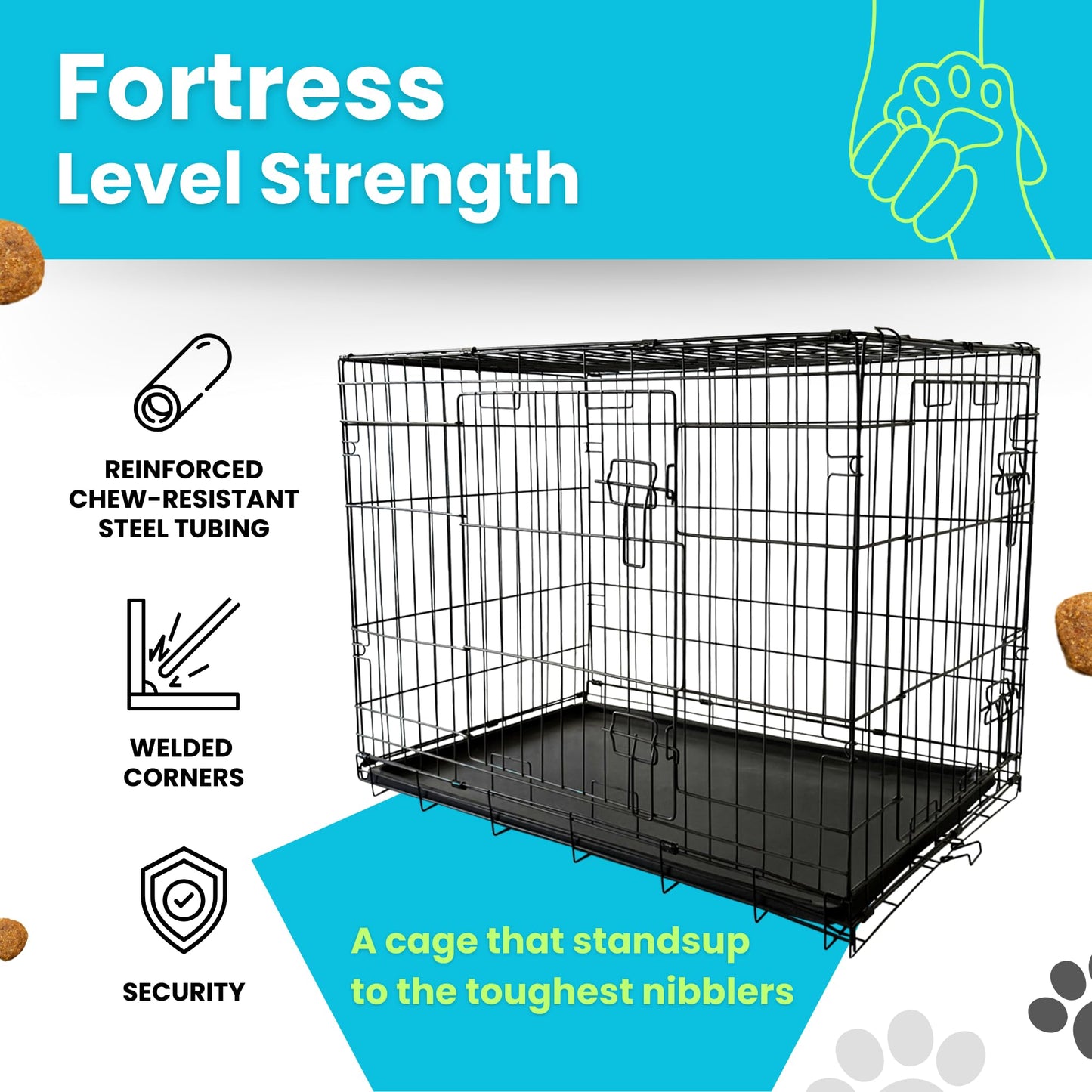 Straame Heavy-Duty Folding Dog Crate for XL Dogs, 107 × 68 × 75 cm (42″) Black Metal Cage with Front & Side Doors, Chew-Resistant, Removable Easy-Clean Plastic Tray & Carry Handle