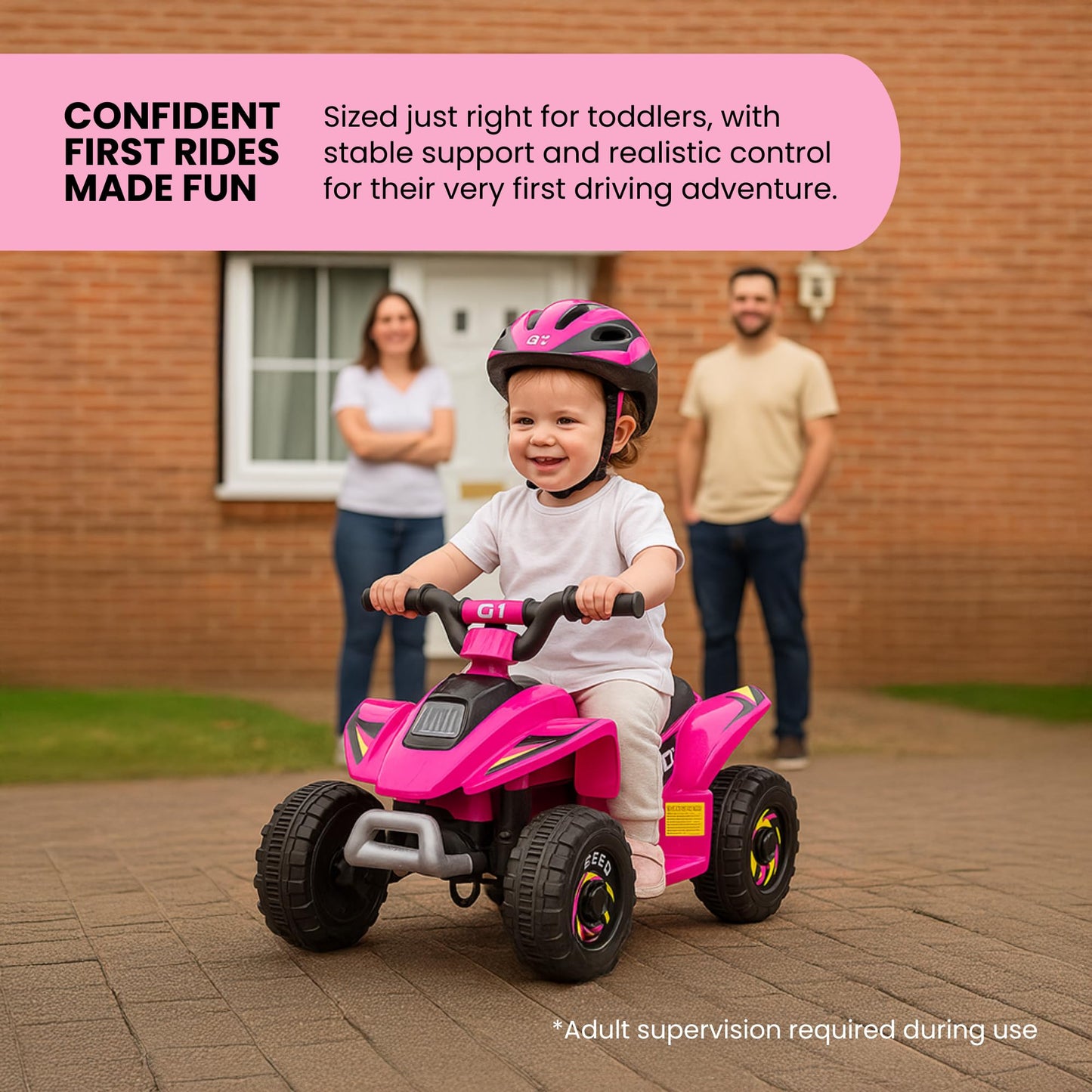 Straame 6V Electric Ride-On Quad Bike ATV for Toddlers Ages 18-36 Months, Forward/Reverse, 4-Wheel Design, 1.9-3.8 km/h Speed, 72×40×45.5 cm (Pink)