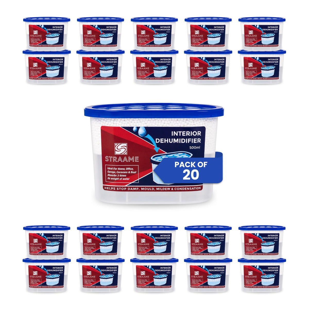 Straame Interior Dehumidifier 500ml, Moisture Absorber Crystals, Pack of 20