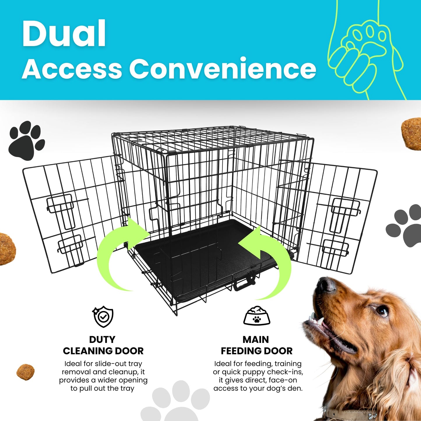 Straame Heavy-Duty Folding Dog Crate 30 inch for Medium Dogs, 78 x 46 x 53 cm Black Metal Wire Pet Cage with 2 Doors, Secure Sliding Latches, Removable Leak-Proof Tray, Carry Handle, Fold-Flat Design