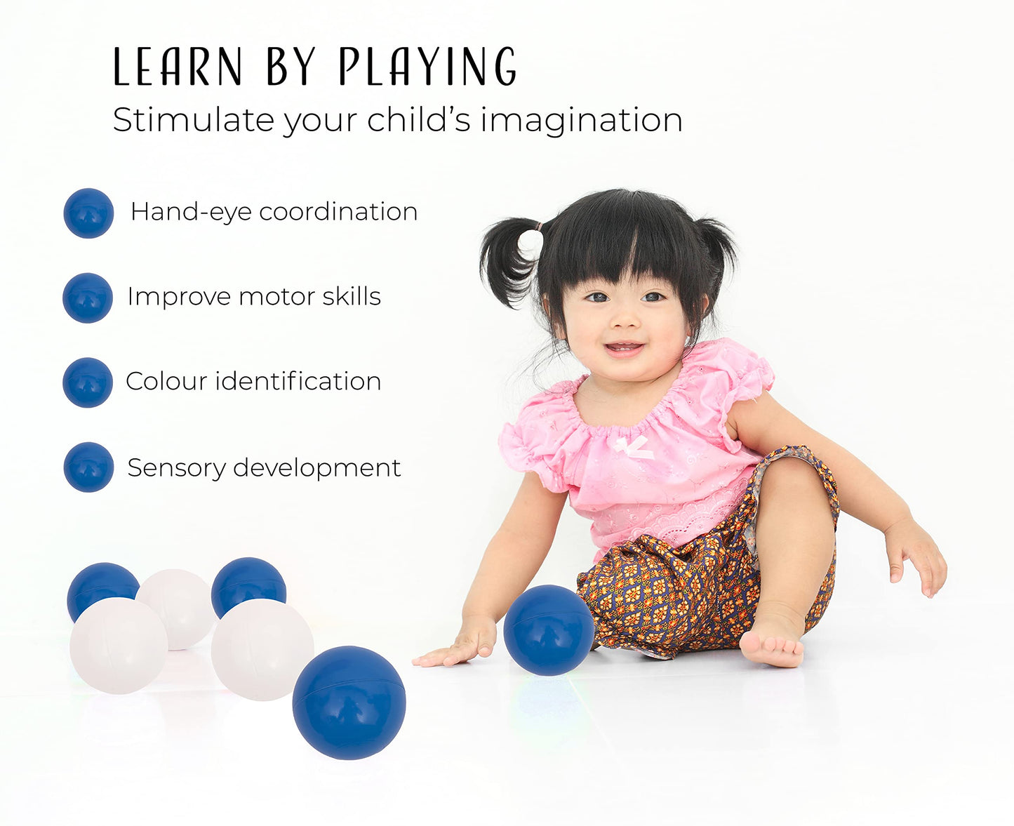 Straame Playballs, Soft Pit Balls for Kids, Small Colourful Plastic Balls, Crush Proof, No Sharp Edges, Toxic Free, Baby Approved Playball Set (Blue and White, 100 pcs)