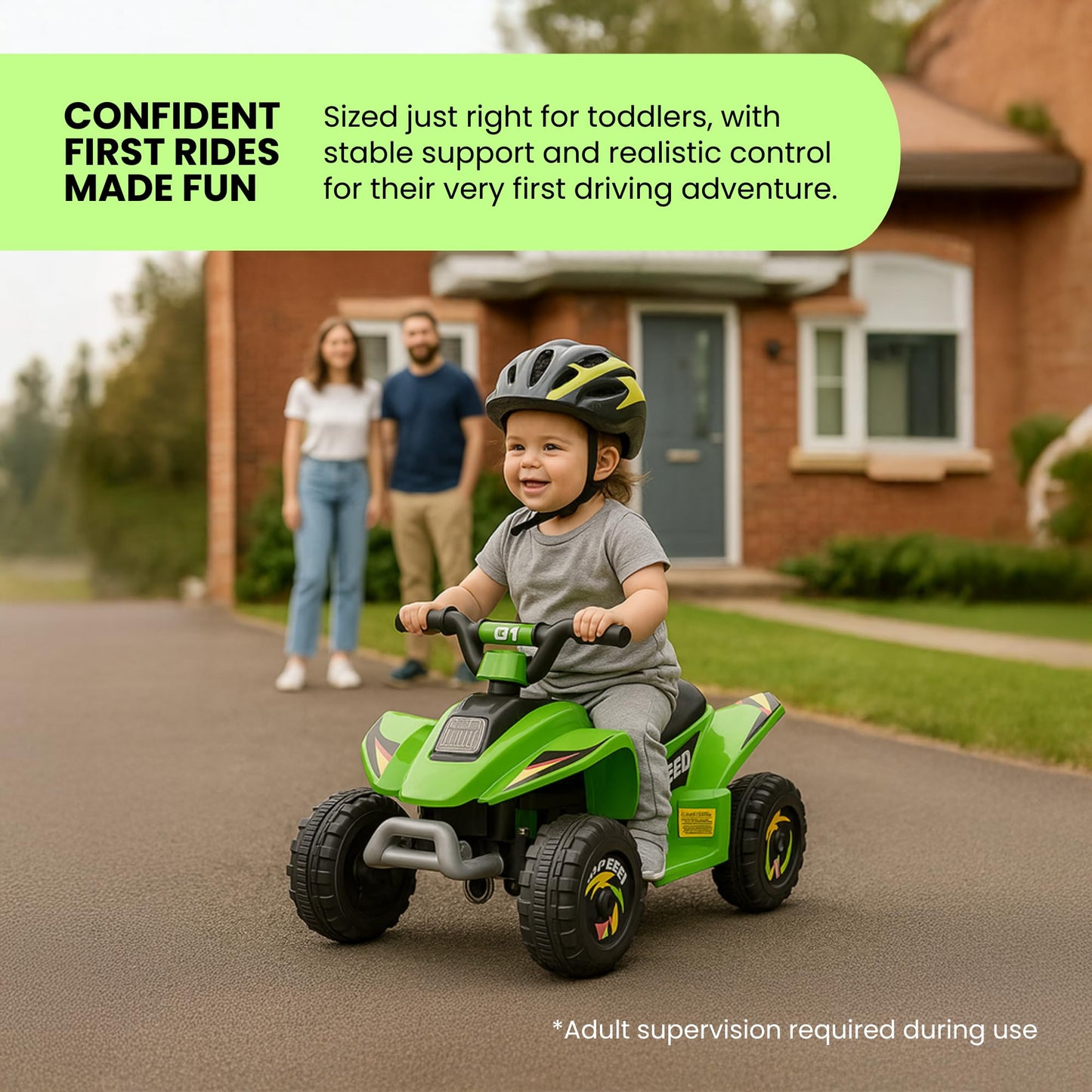 Straame 6V Electric Ride-On Quad Bike ATV for Toddlers Ages 18-36 Months, Forward/Reverse, 4-Wheel Design, 1.9-3.8 km/h Speed, 72×40×45.5 cm (Green)