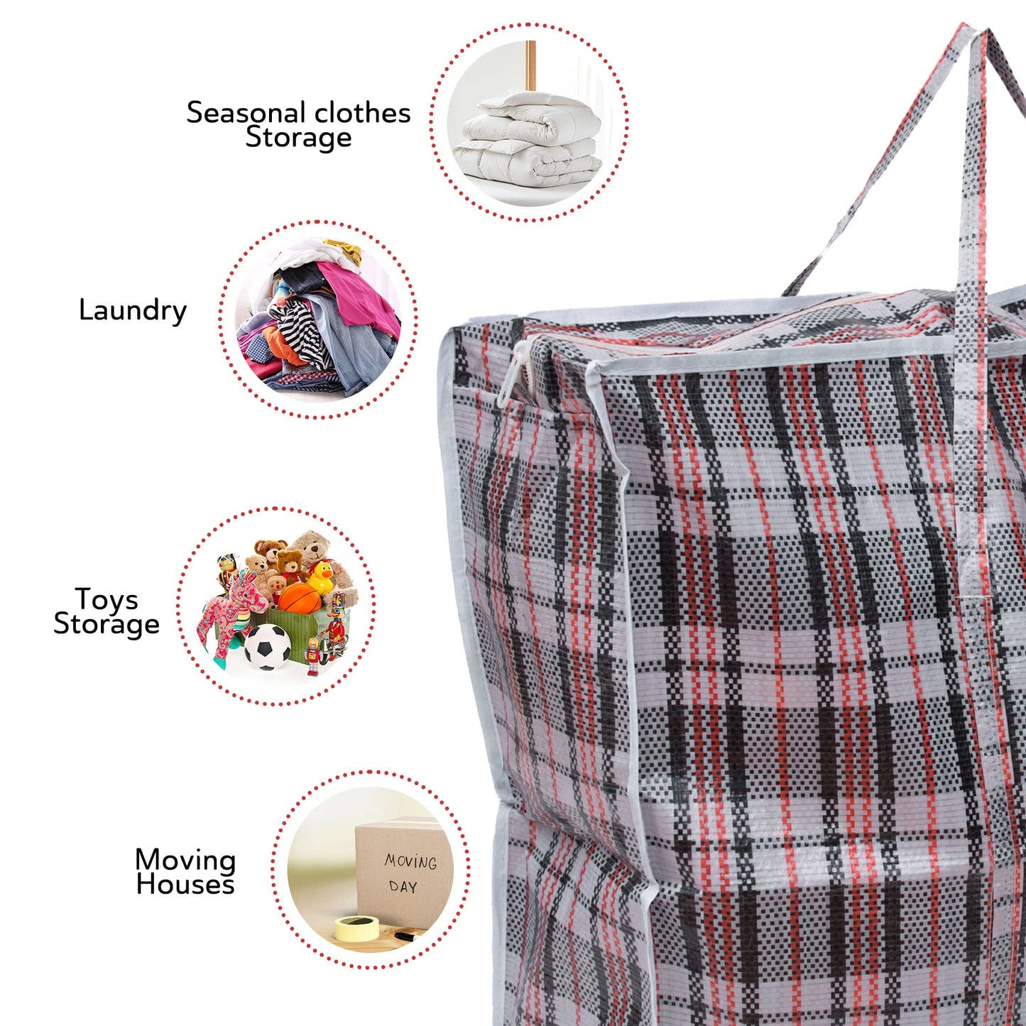 Straame Laundry and Storage Bag, Multipurpose Storage Bag, Durable and Resistant Storage Solution with Zips and Handles, Large Reusable Bags (80 x 60 Pack of 10)