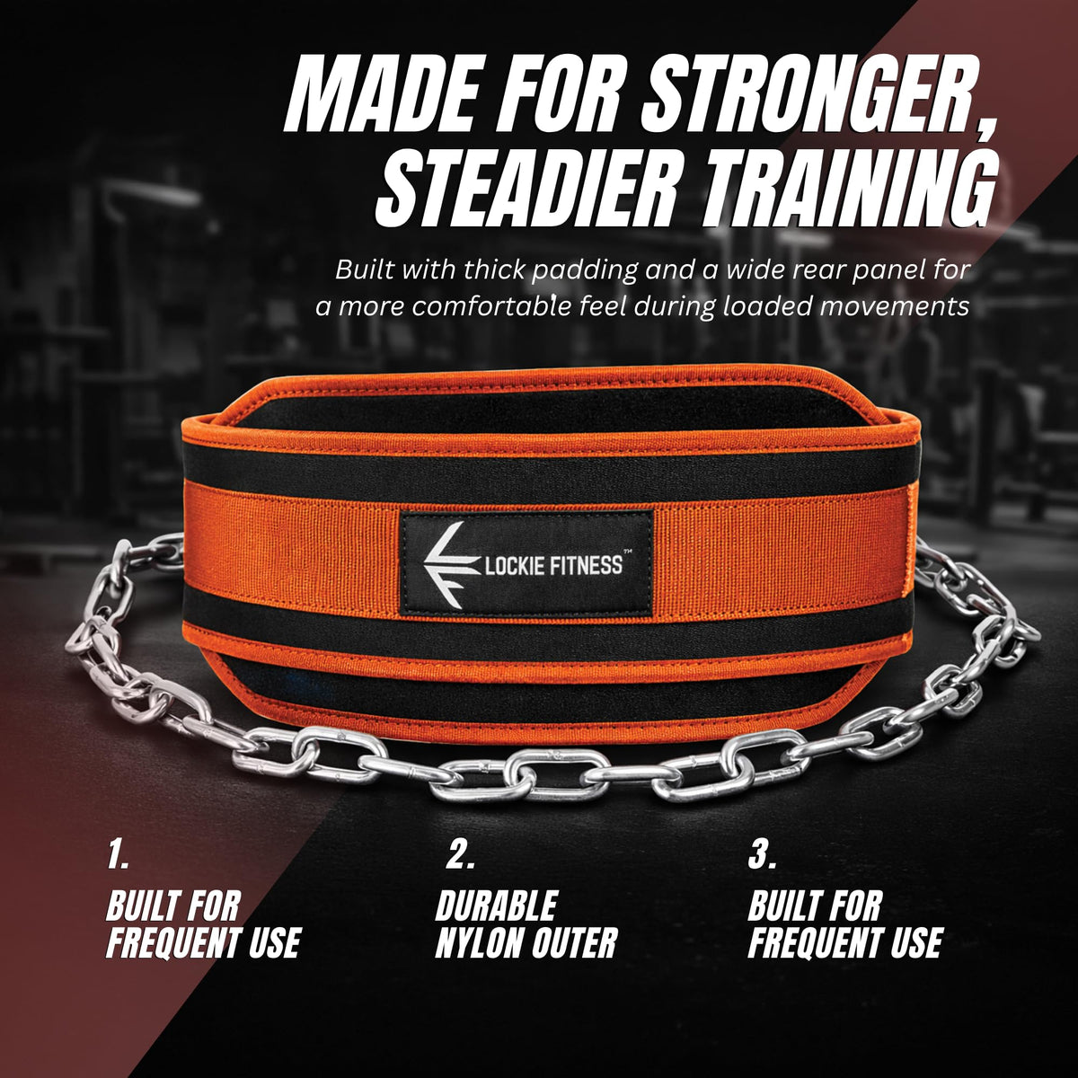 Lockie Fitness Weighted Dip Belt, 36 Inch Steel Chain 350lb Support, Orange