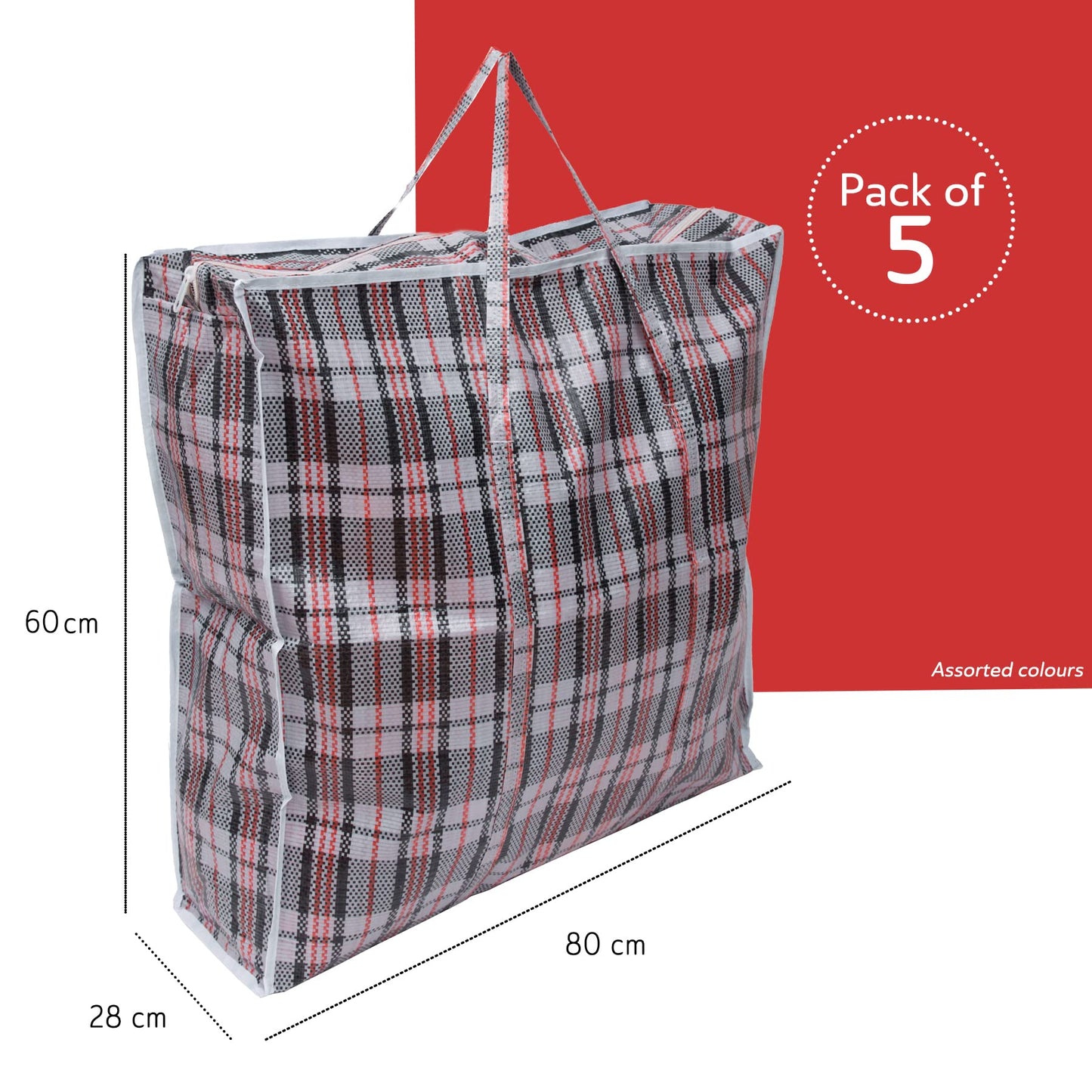 Straame Laundry and Storage Bag, Multipurpose Storage Bag, Durable and Resistant Storage Solution with Zips and Handles, Large Reusable Bags (80 x 60 Pack of 5)