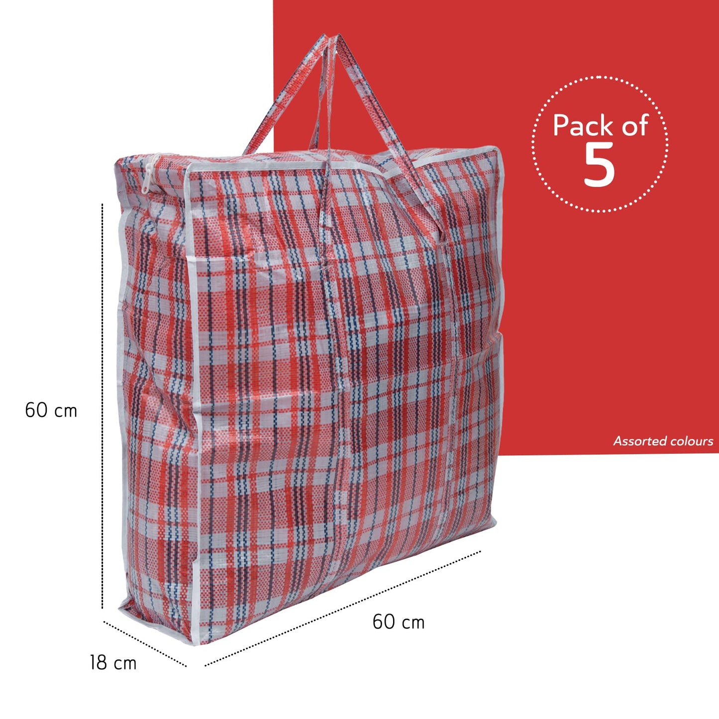 Straame Laundry and Storage Bag, Multipurpose Storage Bag, Durable and Resistant Storage Solution with Zips and Handles, Large Reusable Bags (60 x 60 Pack of 5)