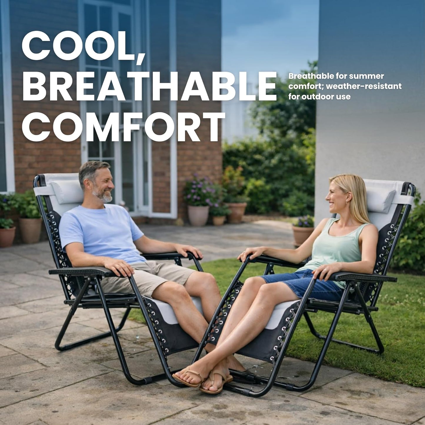 Straame XXL Padded Zero Gravity Chairs Set of 2, Folding Reclining Garden Chairs with Cup Holder Tray, Camping Chair Sun Loungers, Lockable 160° Patio Recliners with Adjustable Headrest (Padded, Grey)