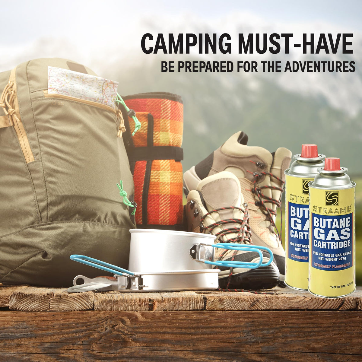 Straame Camping Gas Cartridges 227g, Portable Push-Fit Canisters, Pack of 8