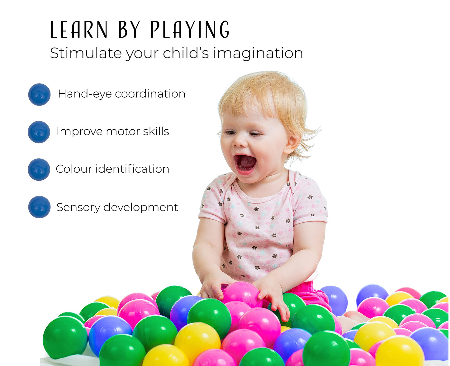 Straame Playballs, Soft Pit Balls for Kids, Small Colourful Plastic Balls, Crush Proof, No Sharp Edges, Toxic Free, Baby Approved Playball Set (Multicolour, 100 Balls)