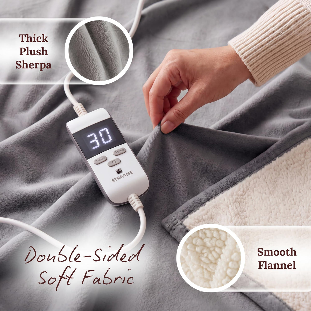 Straame Heated Blanket Electric Throw Blanket 160x130cm Pink/Cream