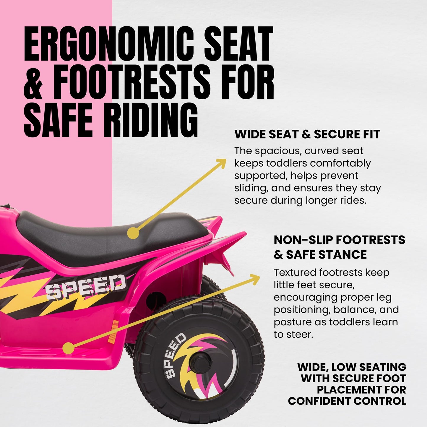 Straame 6V Electric Ride-On Quad Bike ATV for Toddlers Ages 18-36 Months, Forward/Reverse, 4-Wheel Design, 1.9-3.8 km/h Speed, 72×40×45.5 cm (Pink)