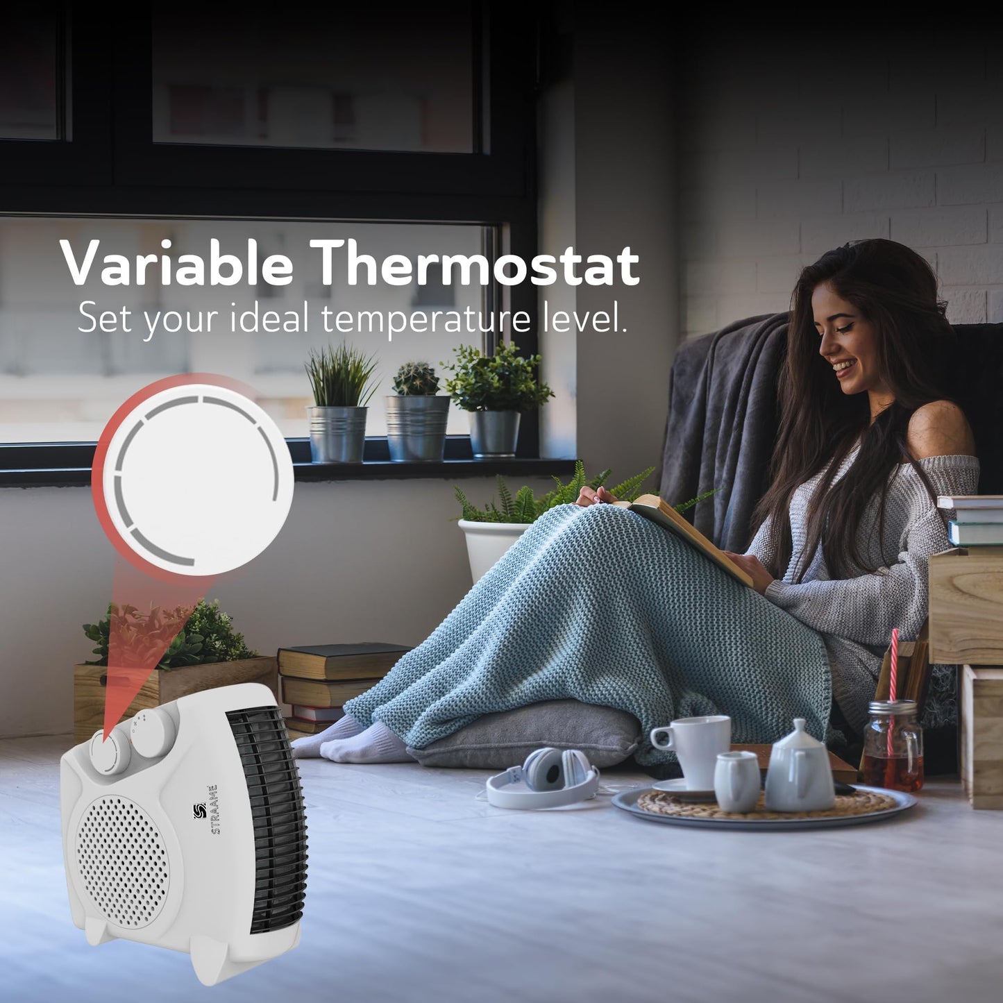 Straame Upright Portable Fan Heater with Variable Thermostat, 2 Heat Settings & Fan Mode Room Electric Heater, Easy to Use, Compact Design with Carry Handle Heater (Dual Fan Heater - 1pk)